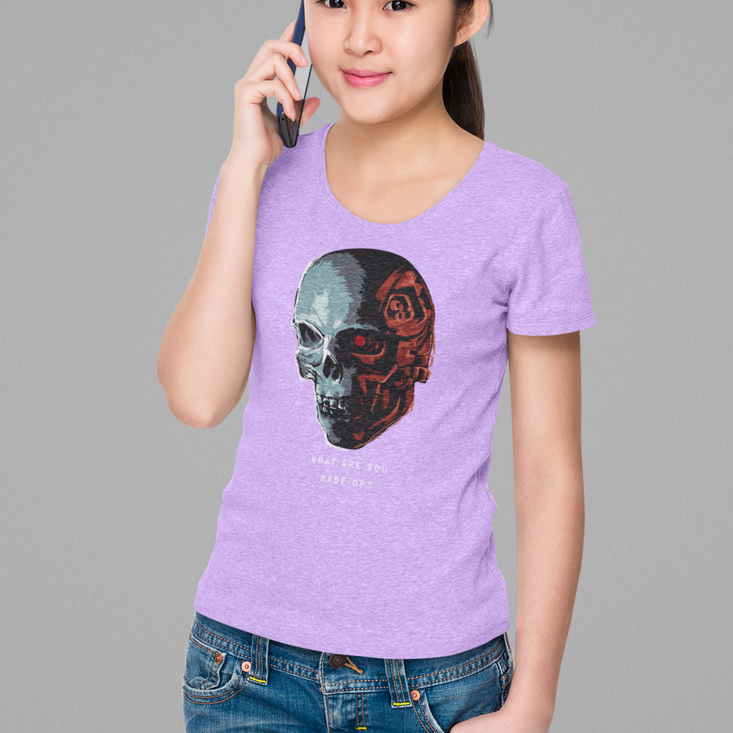 Women lavender half sleeve round neck T shirt