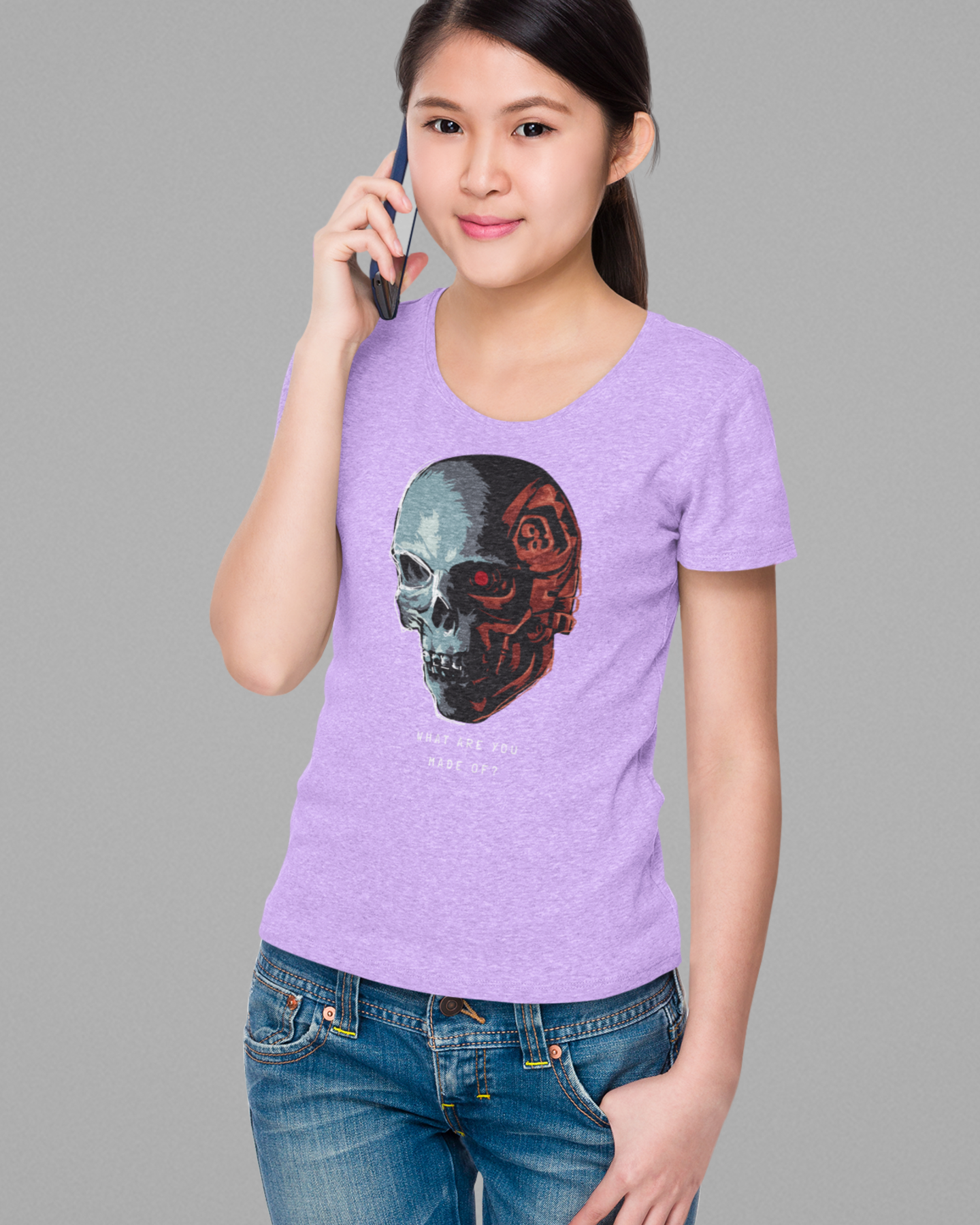 Women lavender half sleeve round neck T shirt