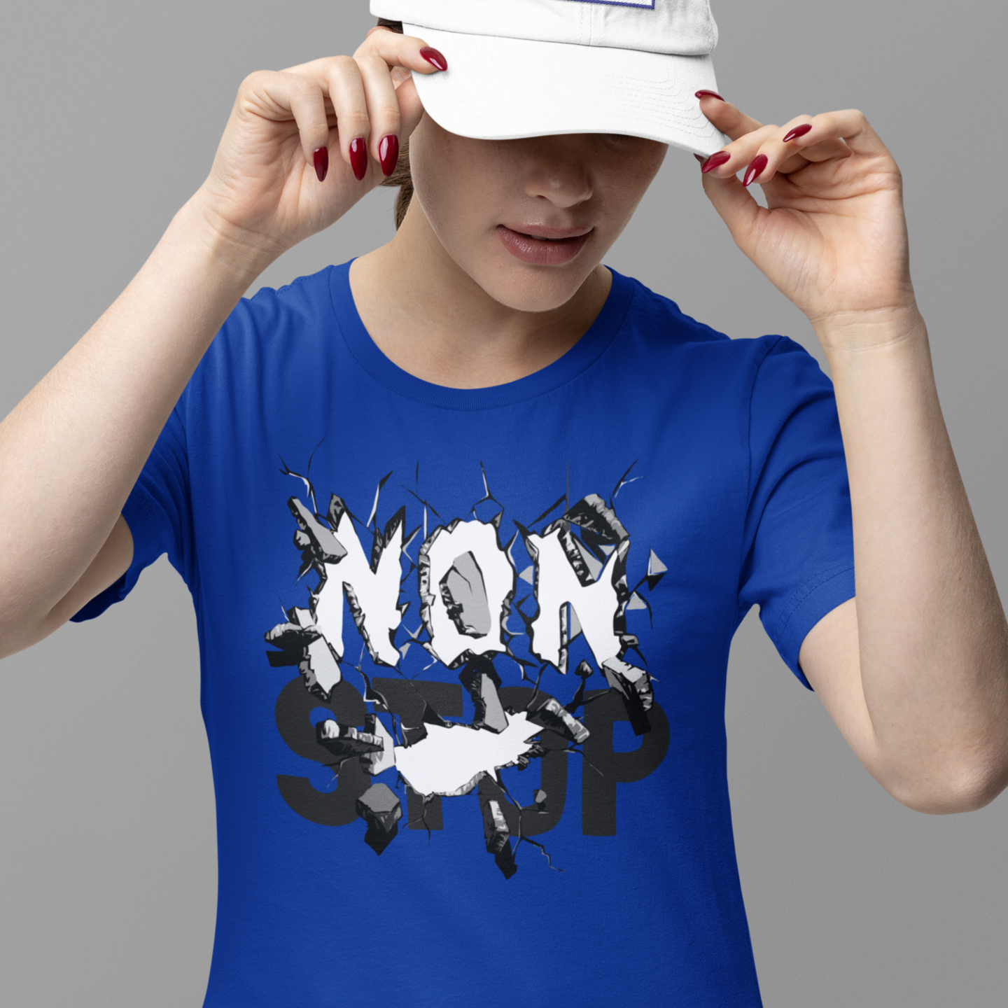 Blue half sleeve round neck T shirt women