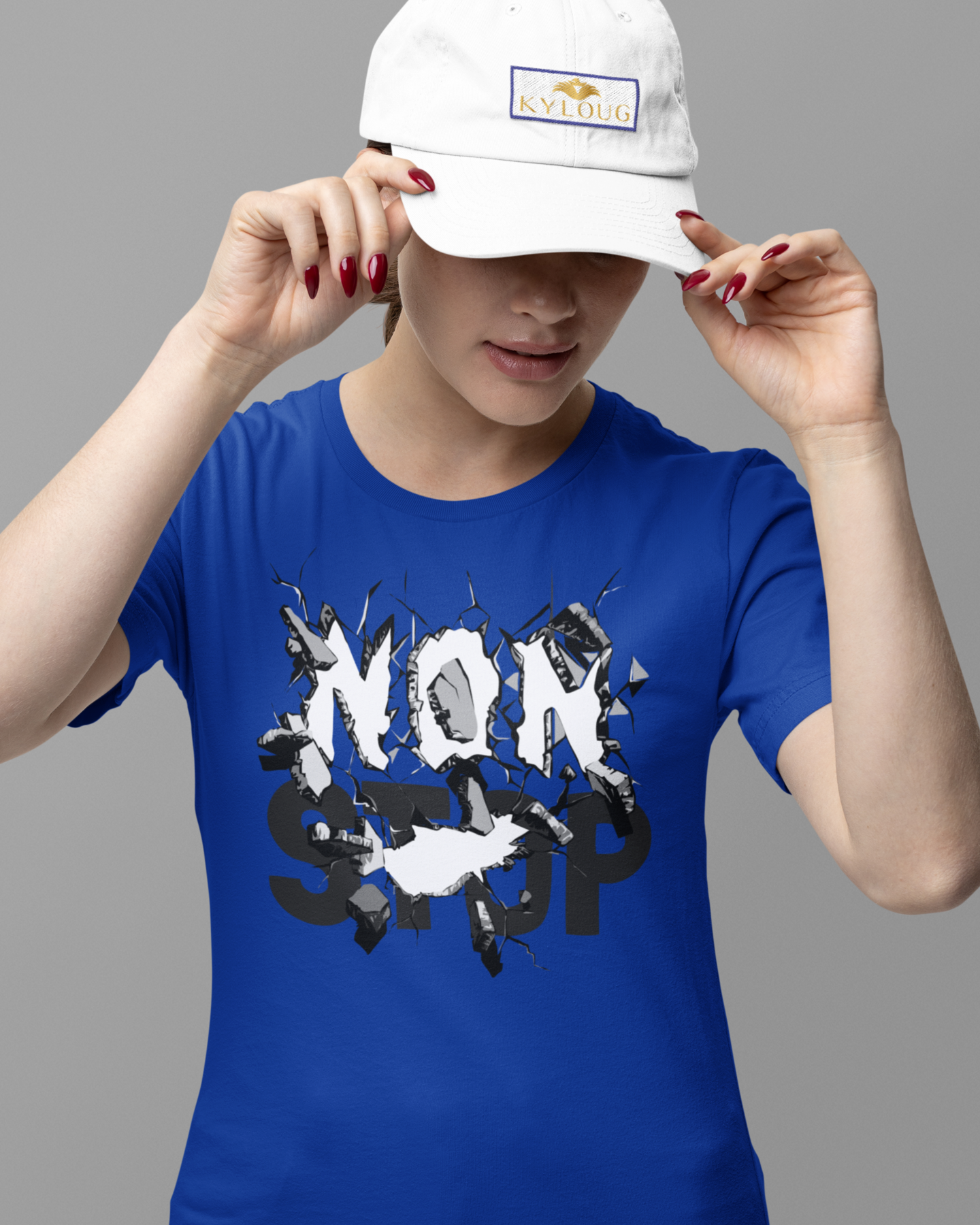 Blue half sleeve round neck T shirt women