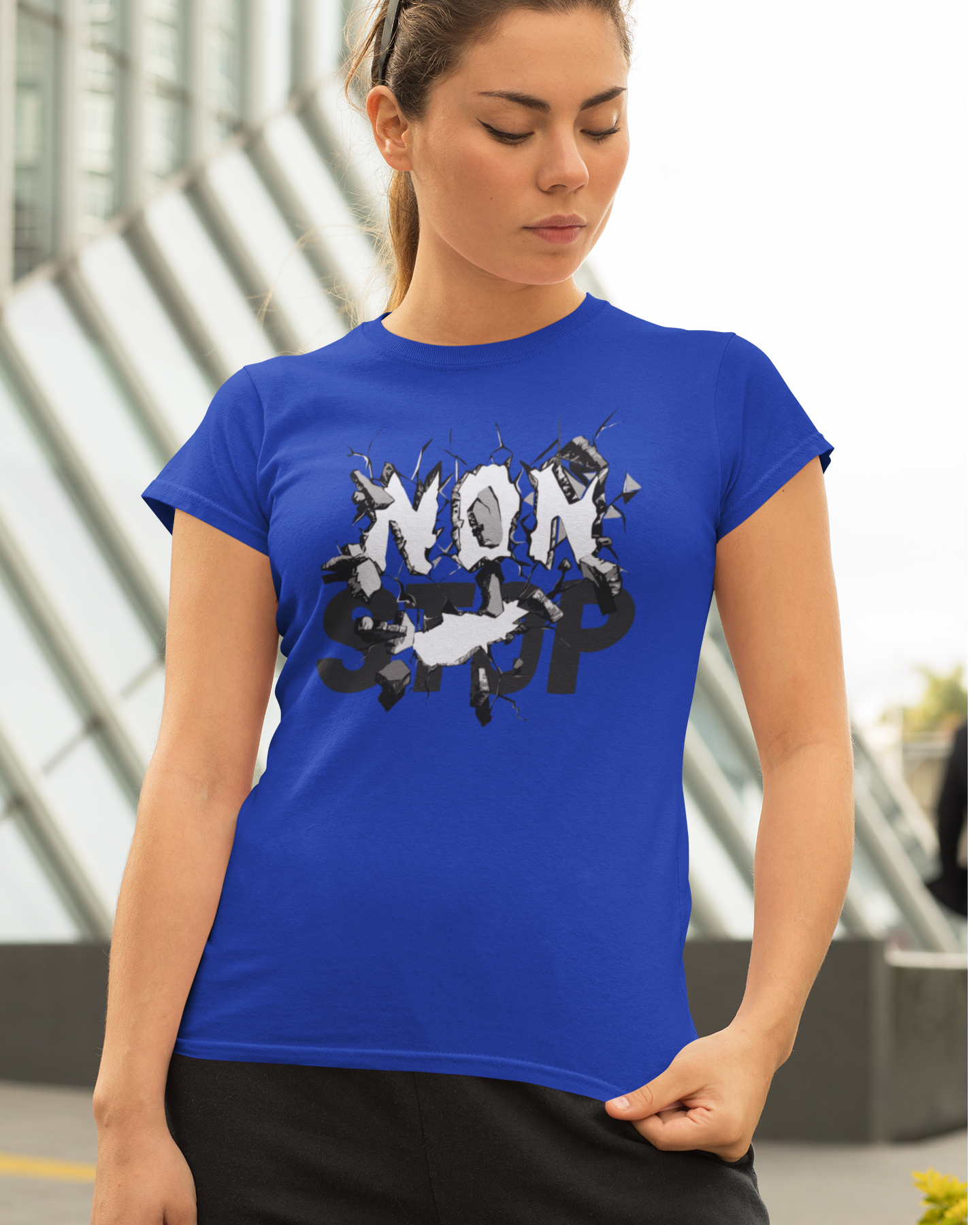 Women regular fit blue cotton T shirt