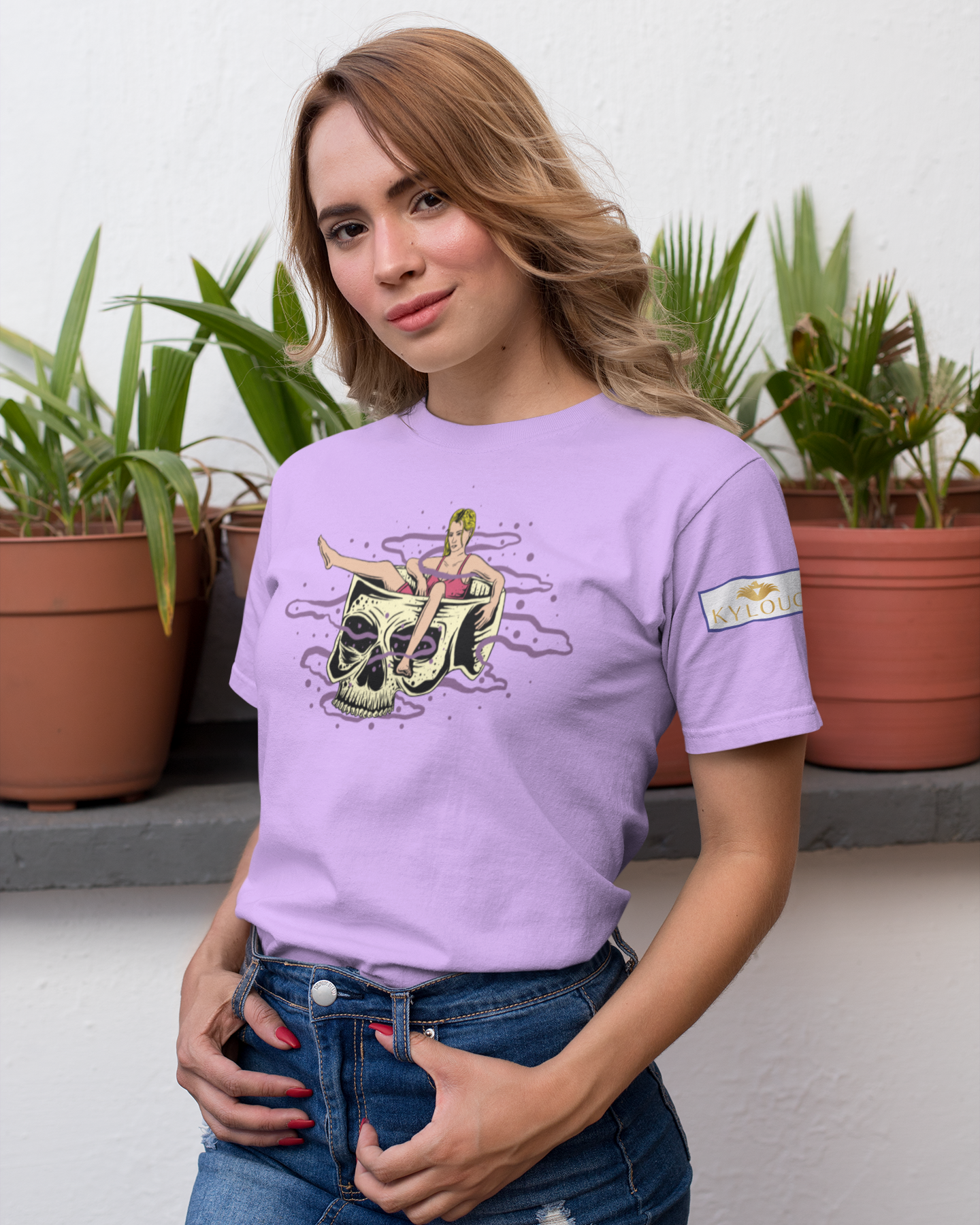 Women regular fit lavender street wear t-shirt