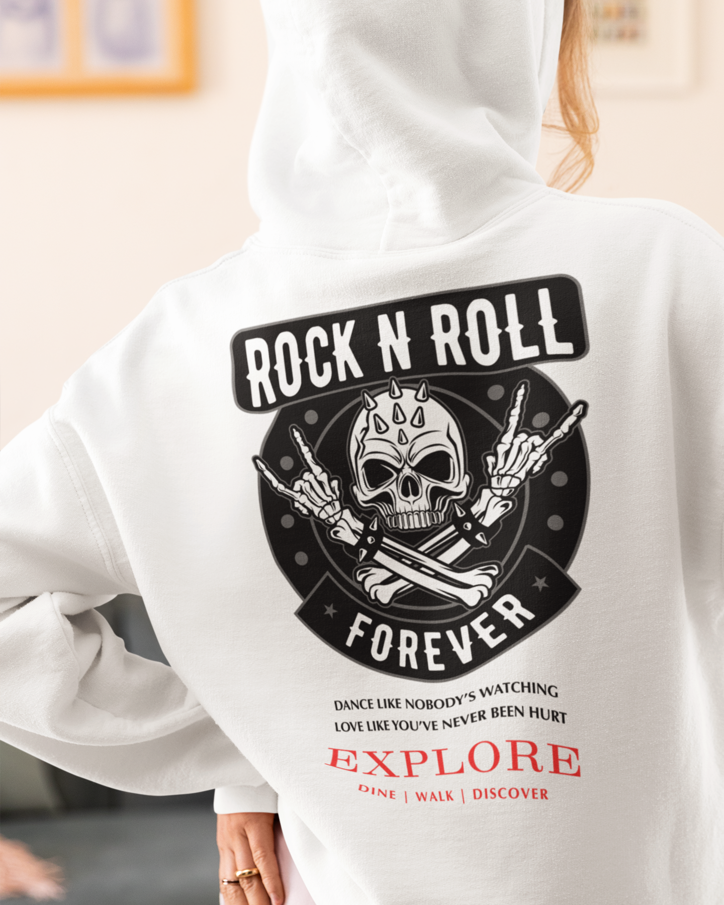 White hoodie with a graphic design