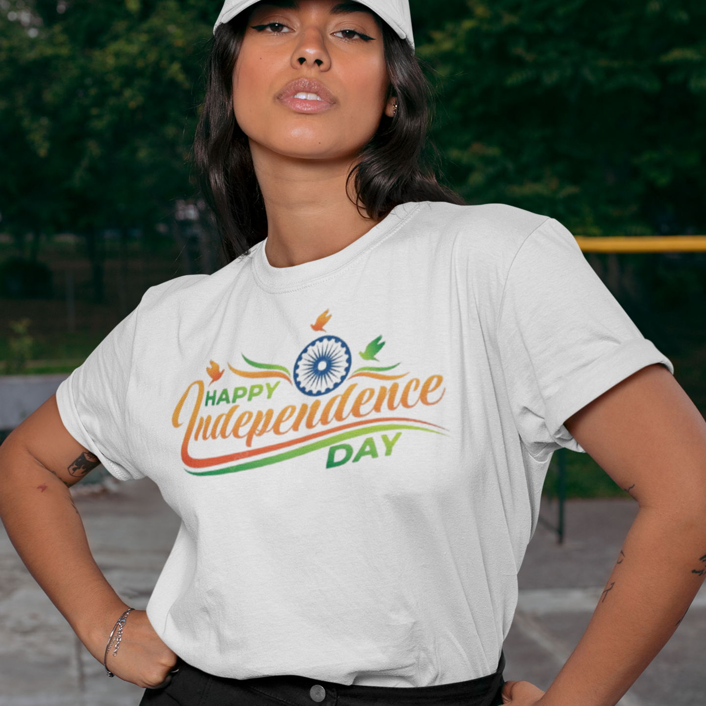 Women's Round Neck Independence Day Graphic