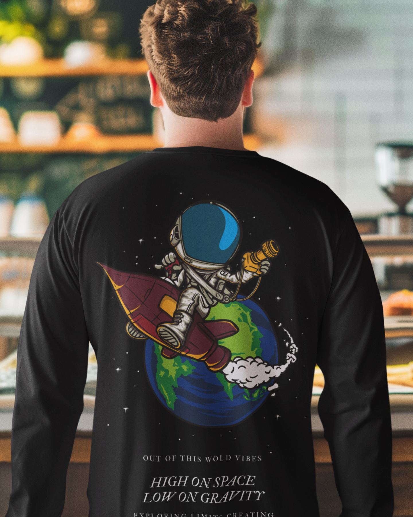 Stylish black full sleeve t-shirt with back print design