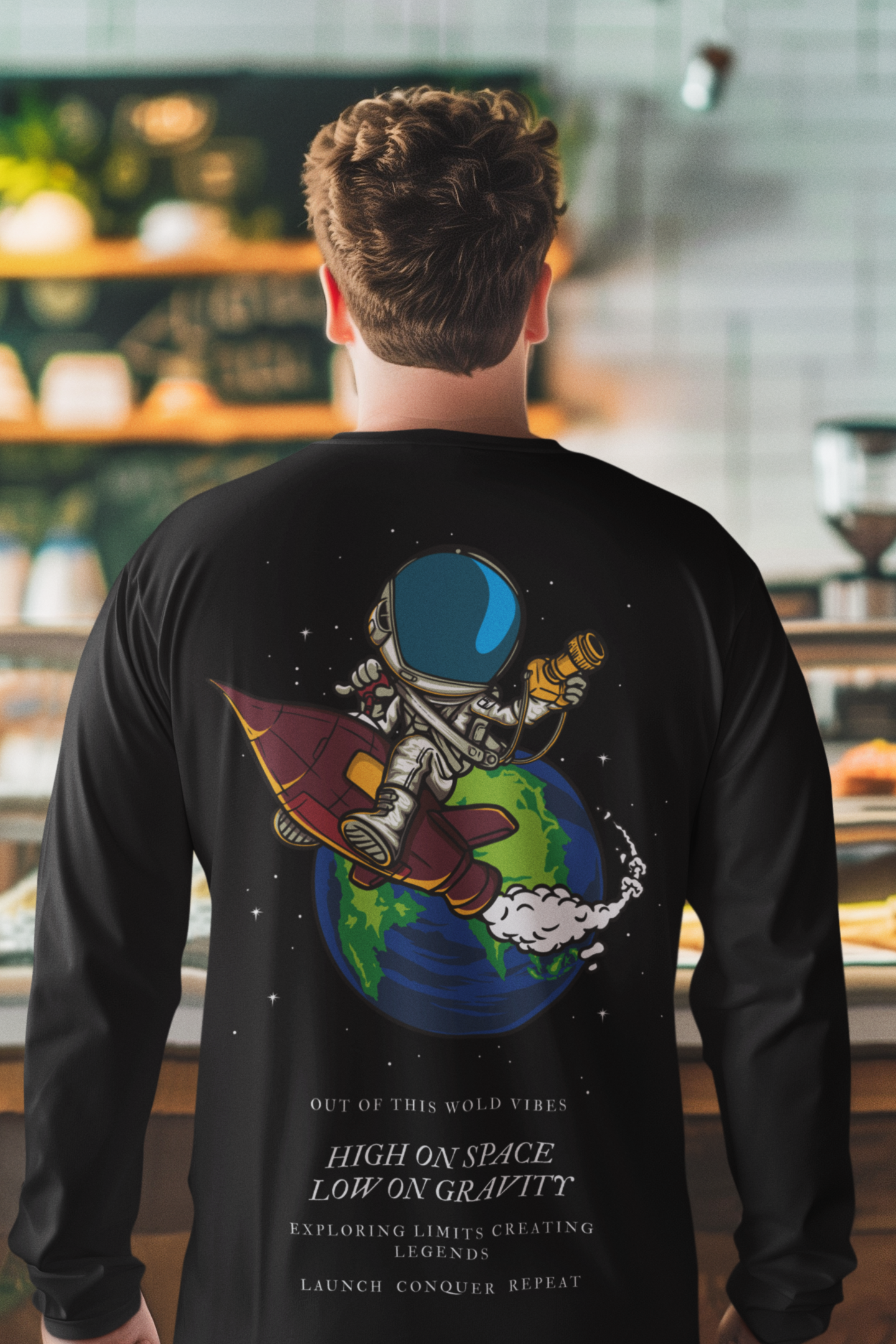 Stylish black full sleeve t-shirt with back print design