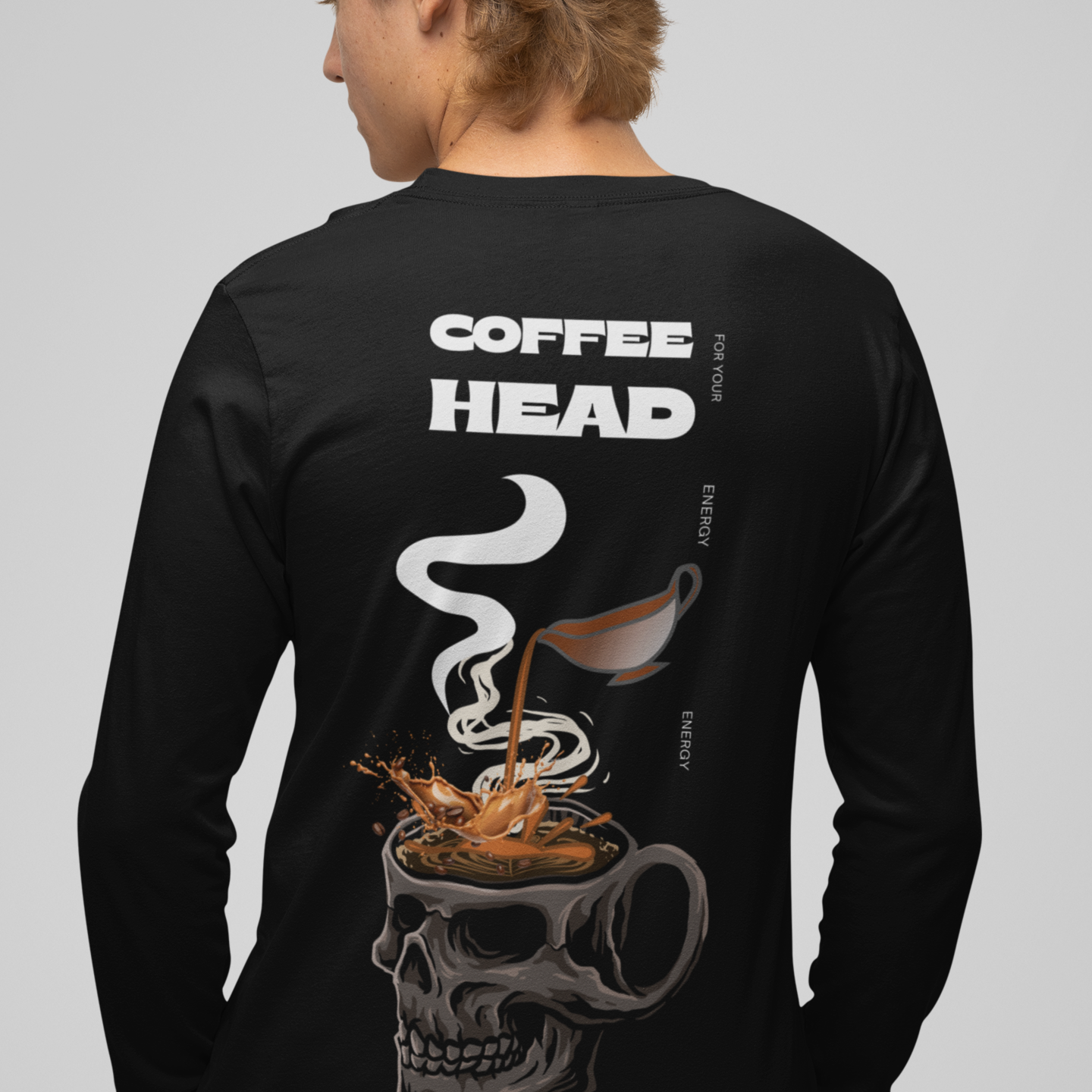 Coffee Head For Your Energy black full sleeve t-shirt for men