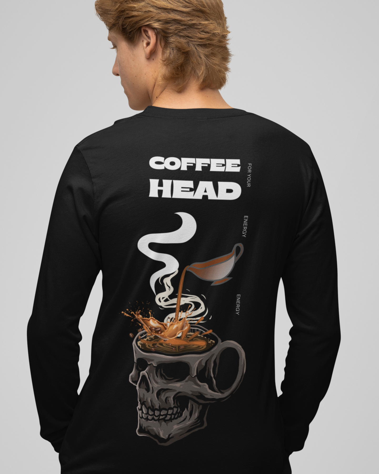 Coffee Head For Your Energy black full sleeve t-shirt for men