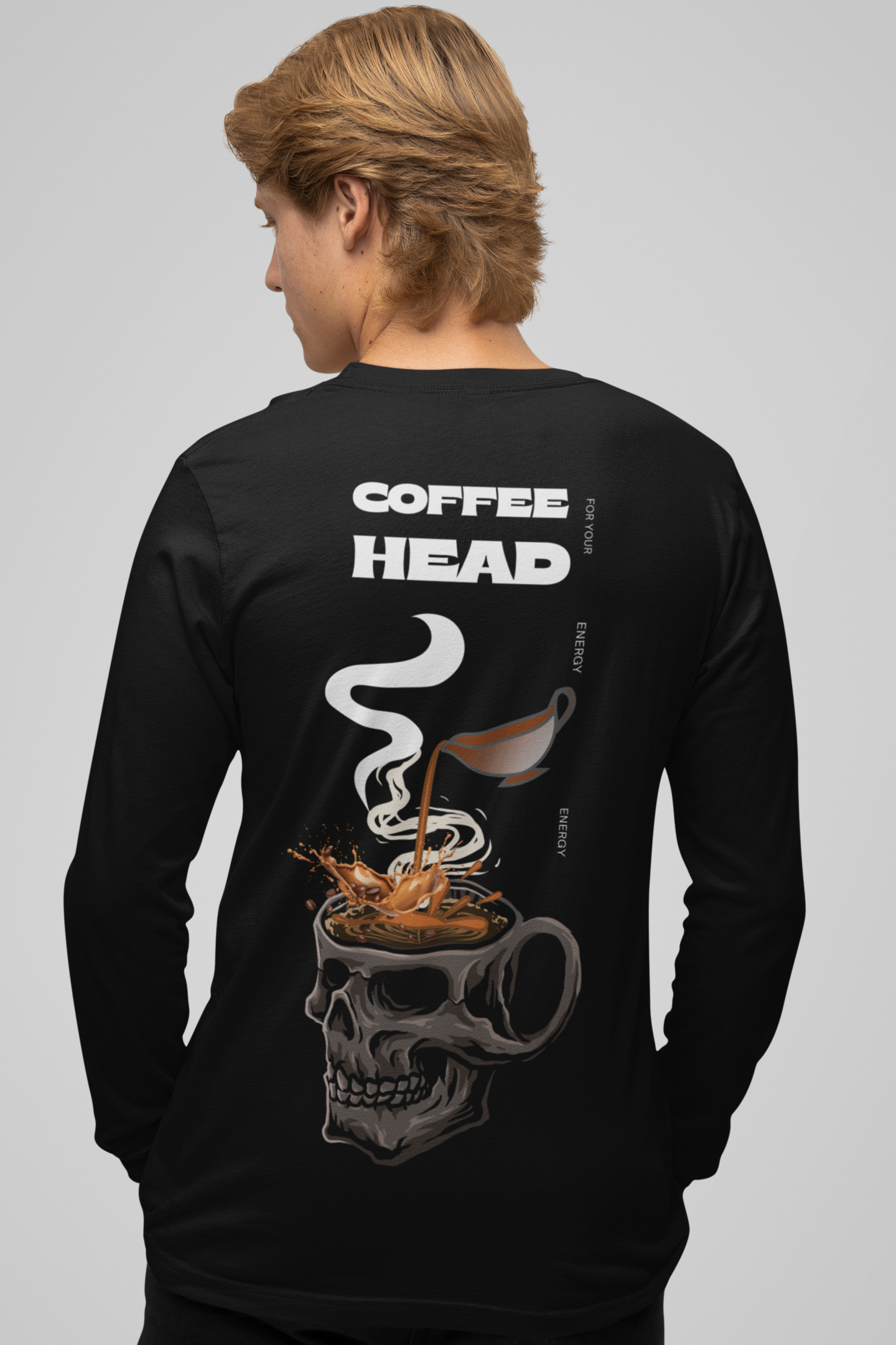 Coffee Head For Your Energy black full sleeve t-shirt for men