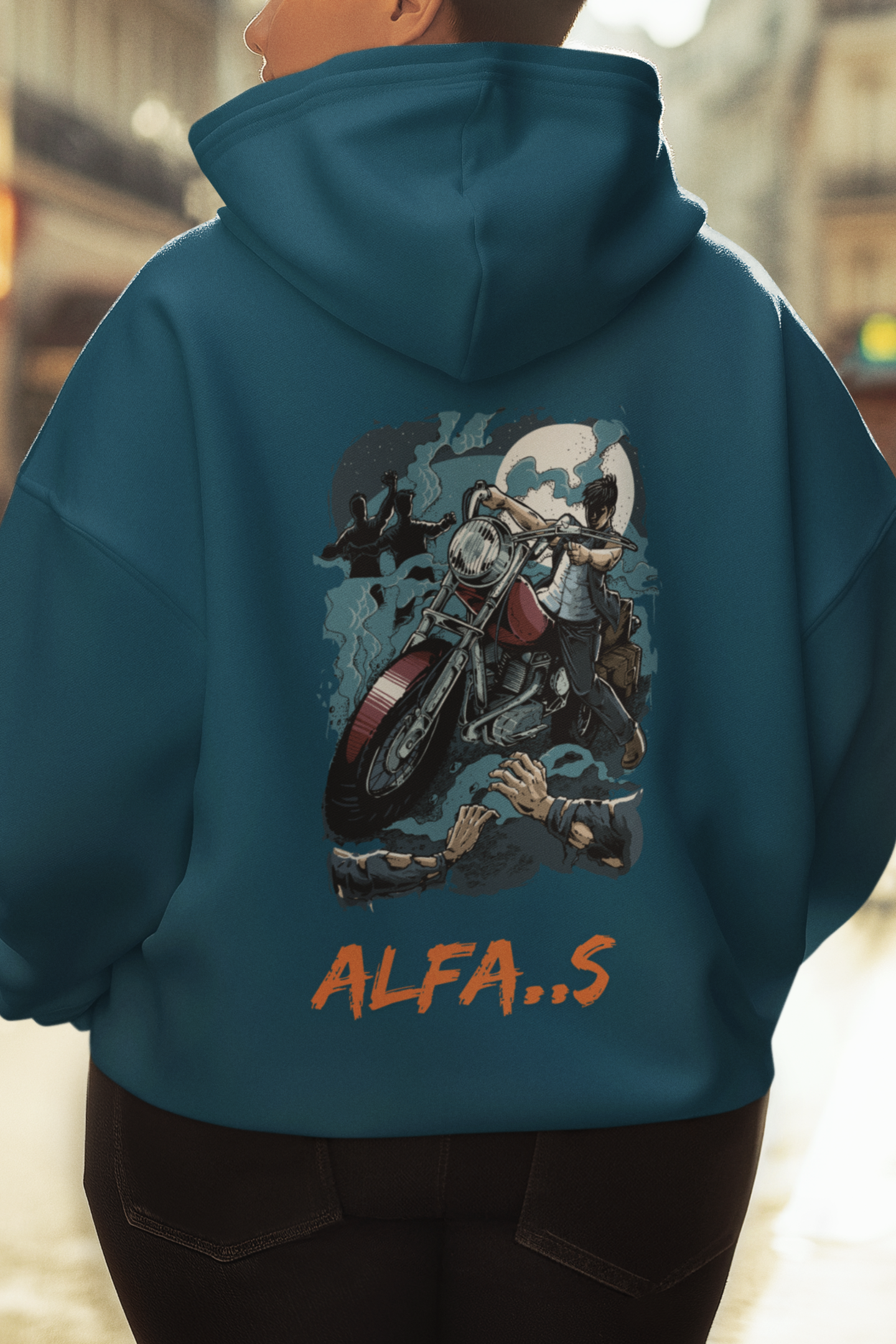 navy blue oversized graphic back printed hoodie mens