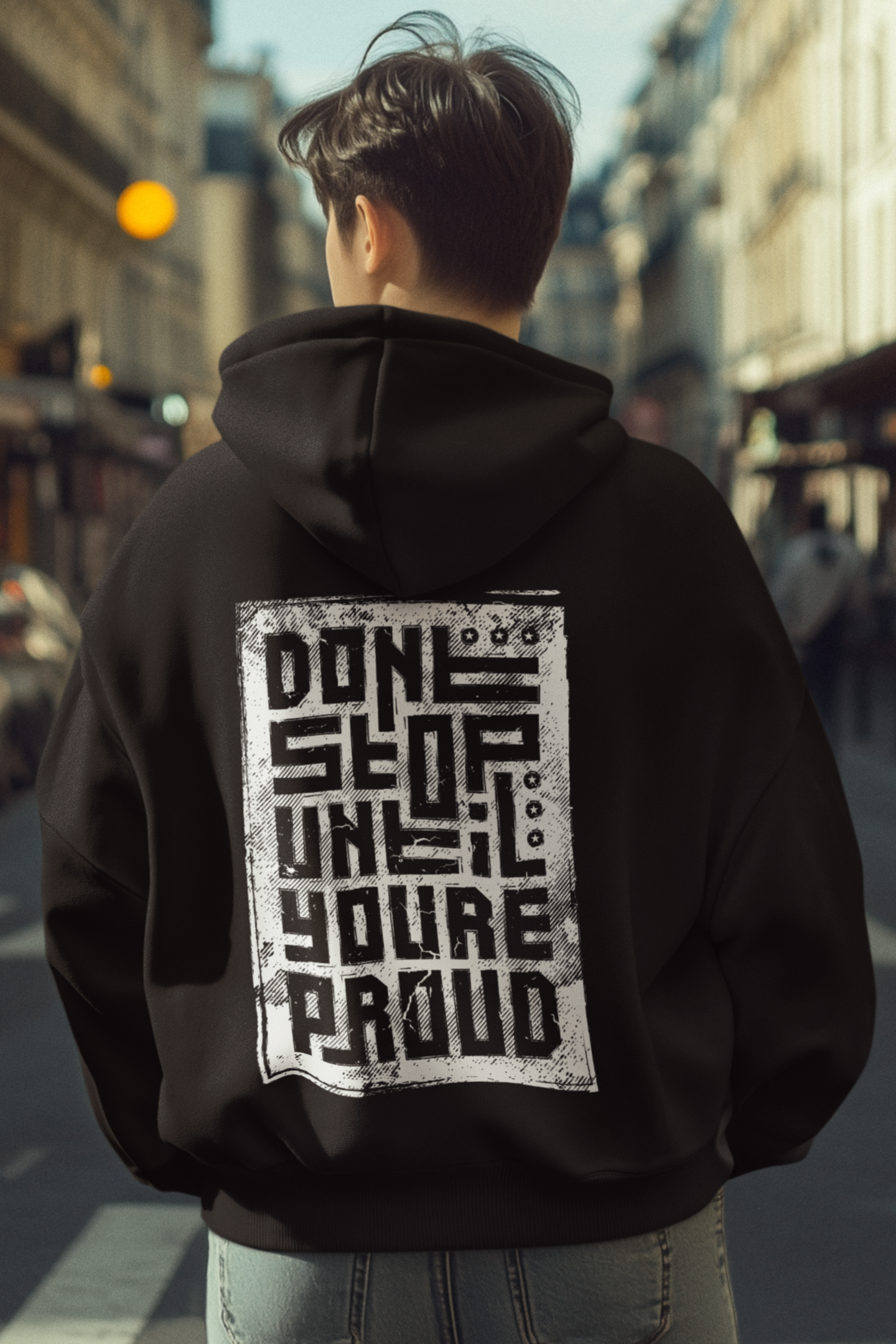 black graphic back printed oversized hoodie for men