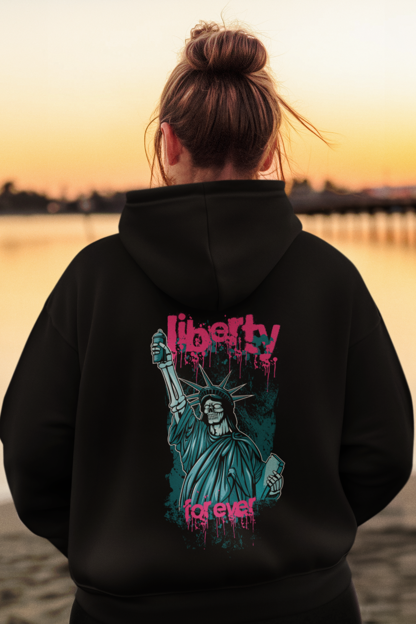 womens black hoodie with liberty back print