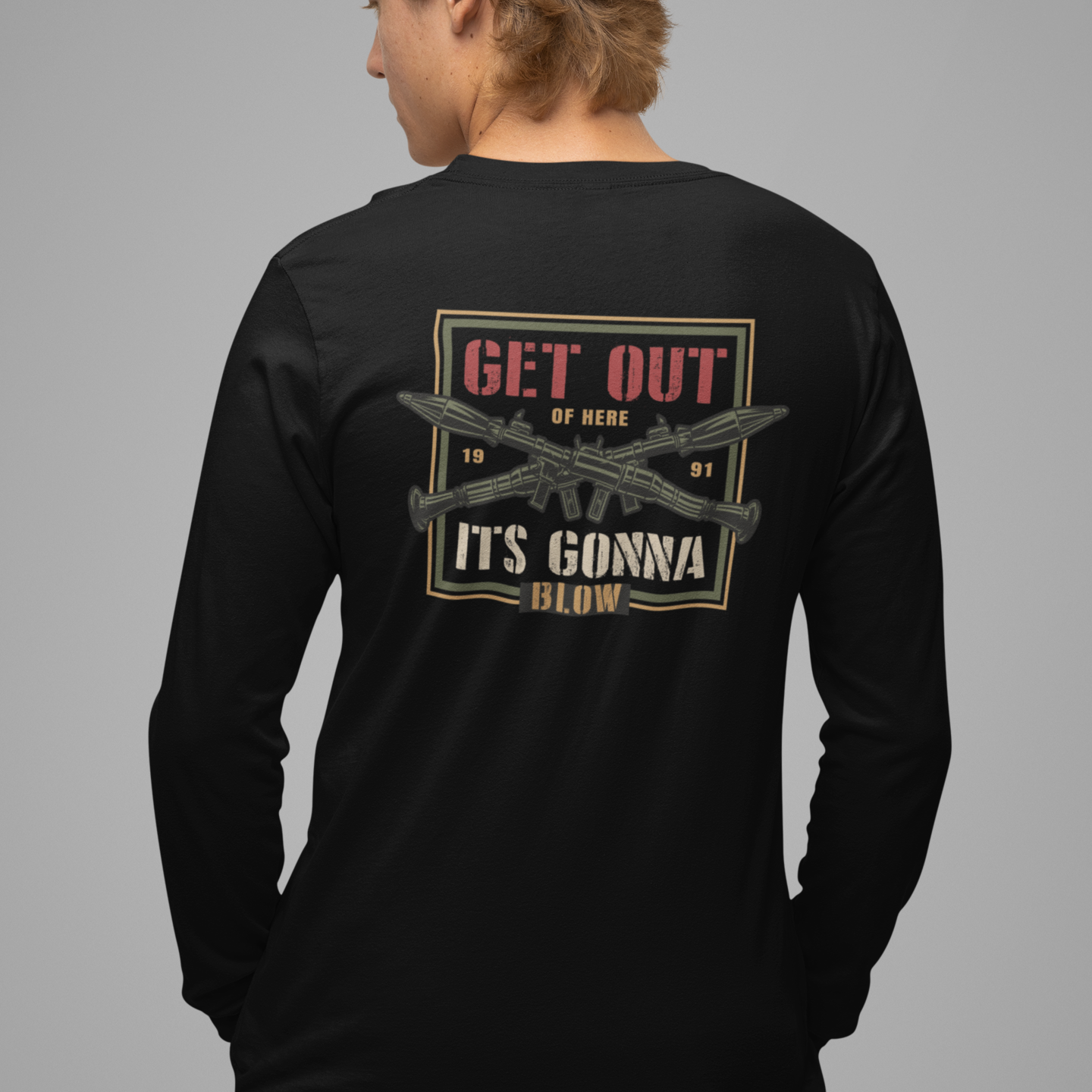 Men oversized black full sleeve printed t-shirt