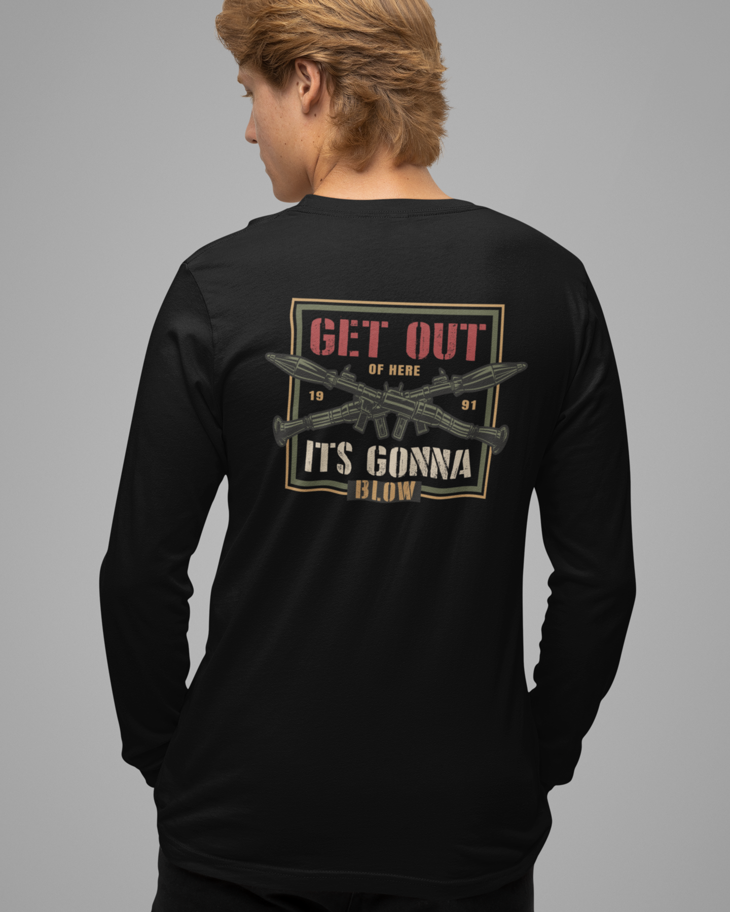 Men oversized black full sleeve printed t-shirt