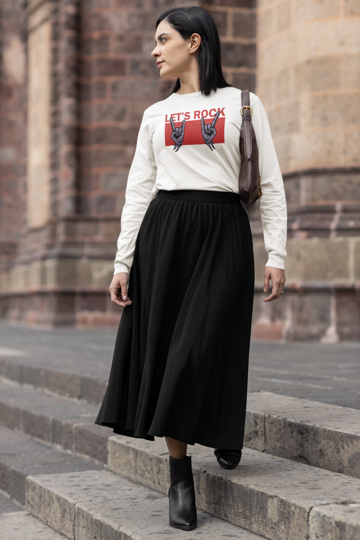 Women white full sleeve graphic printed round neck T-shirt