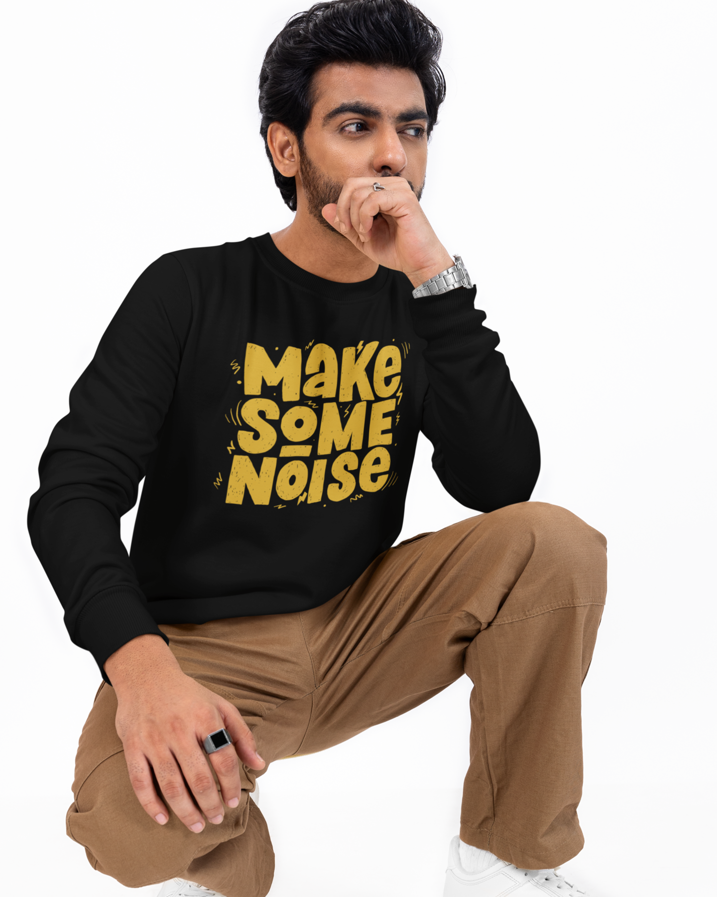 Stylish black full sleeve graphic tee for men streetwear