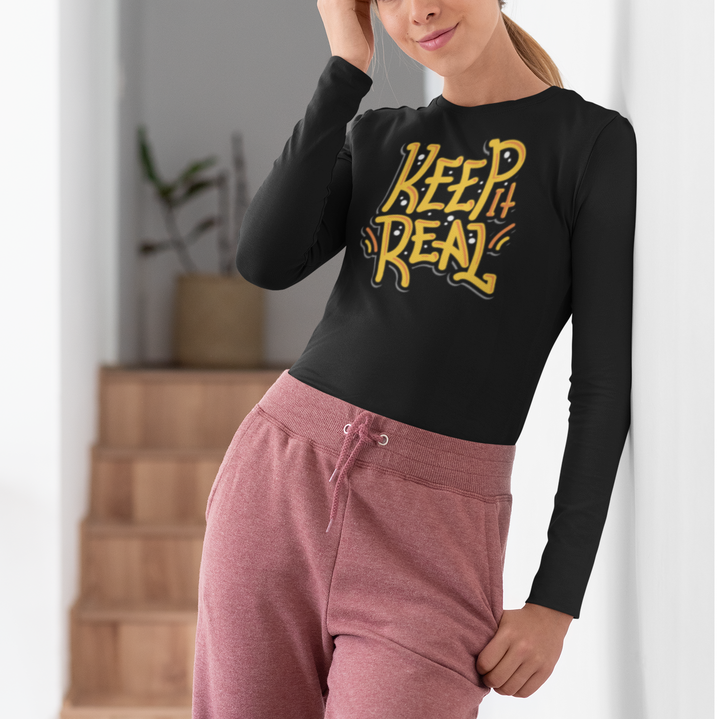 Women’s black graphic printed long sleeve regular fit tee