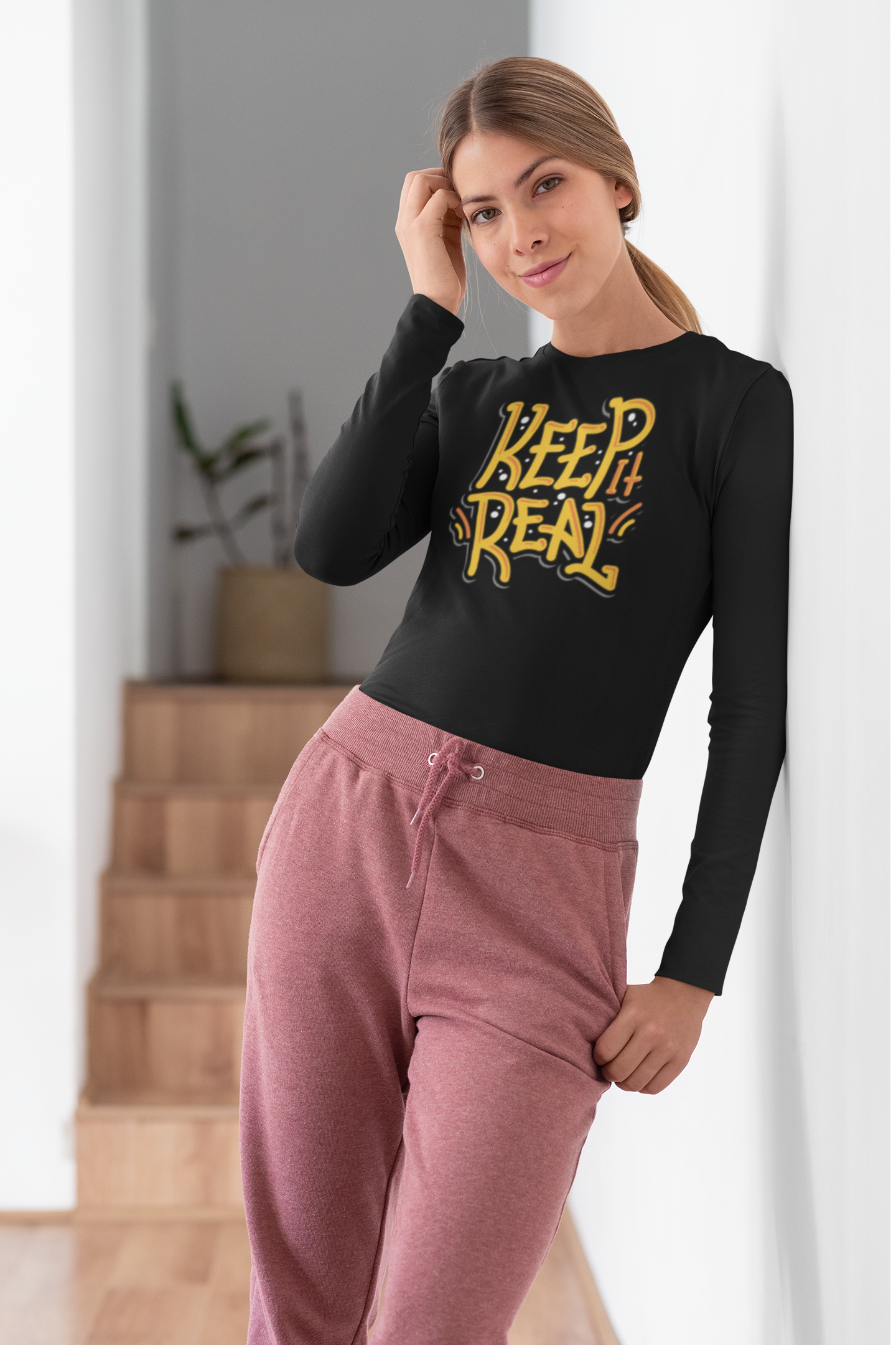 Women’s black graphic printed long sleeve regular fit tee