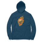Men’s classic fit hoodie featuring flame skull illustration
