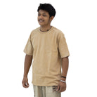 men’s acid wash beige oversized round neck t-shirt