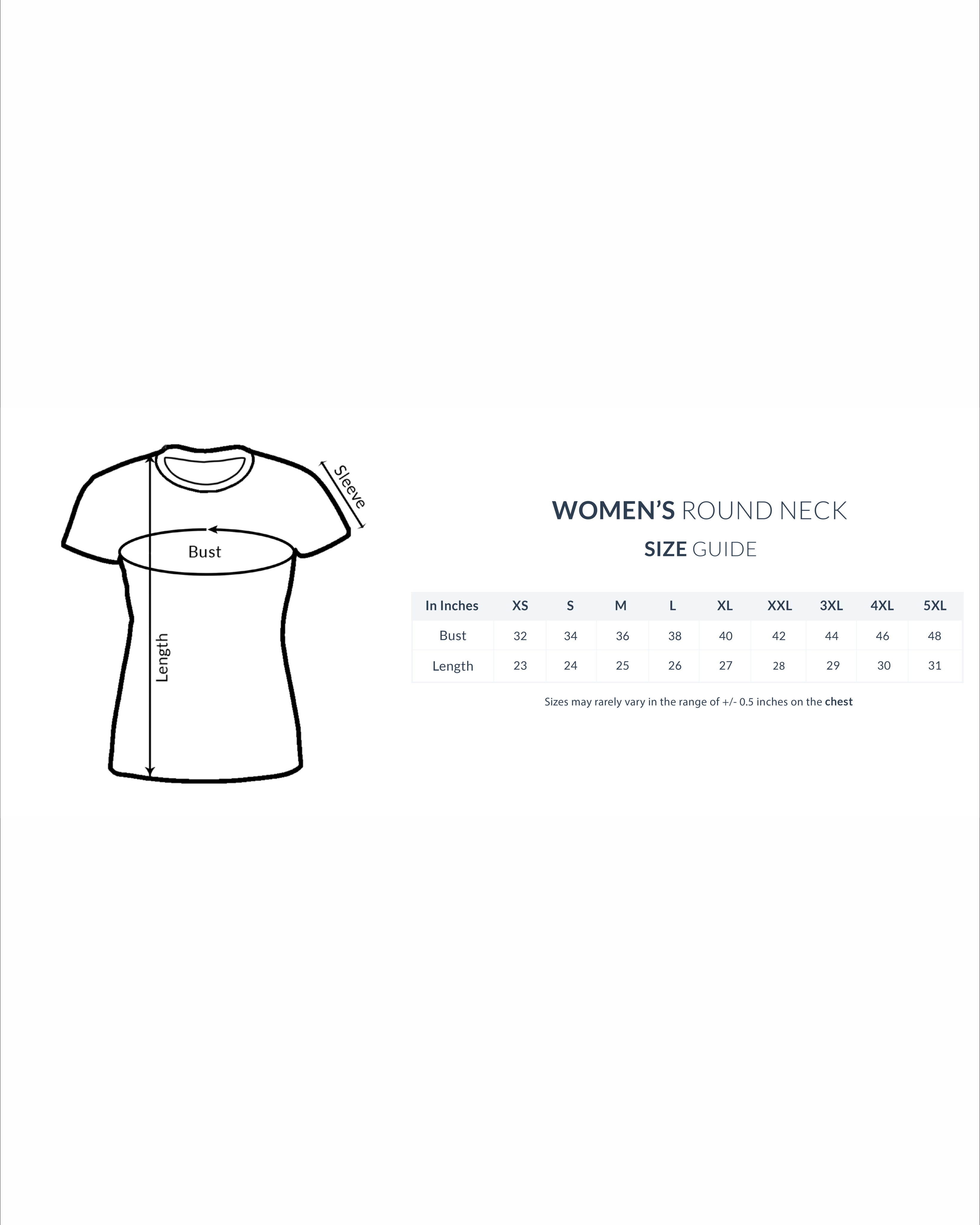 Women's round neck size guide with a t-shirt
