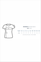 Women's round neck size guide with a t-shirt