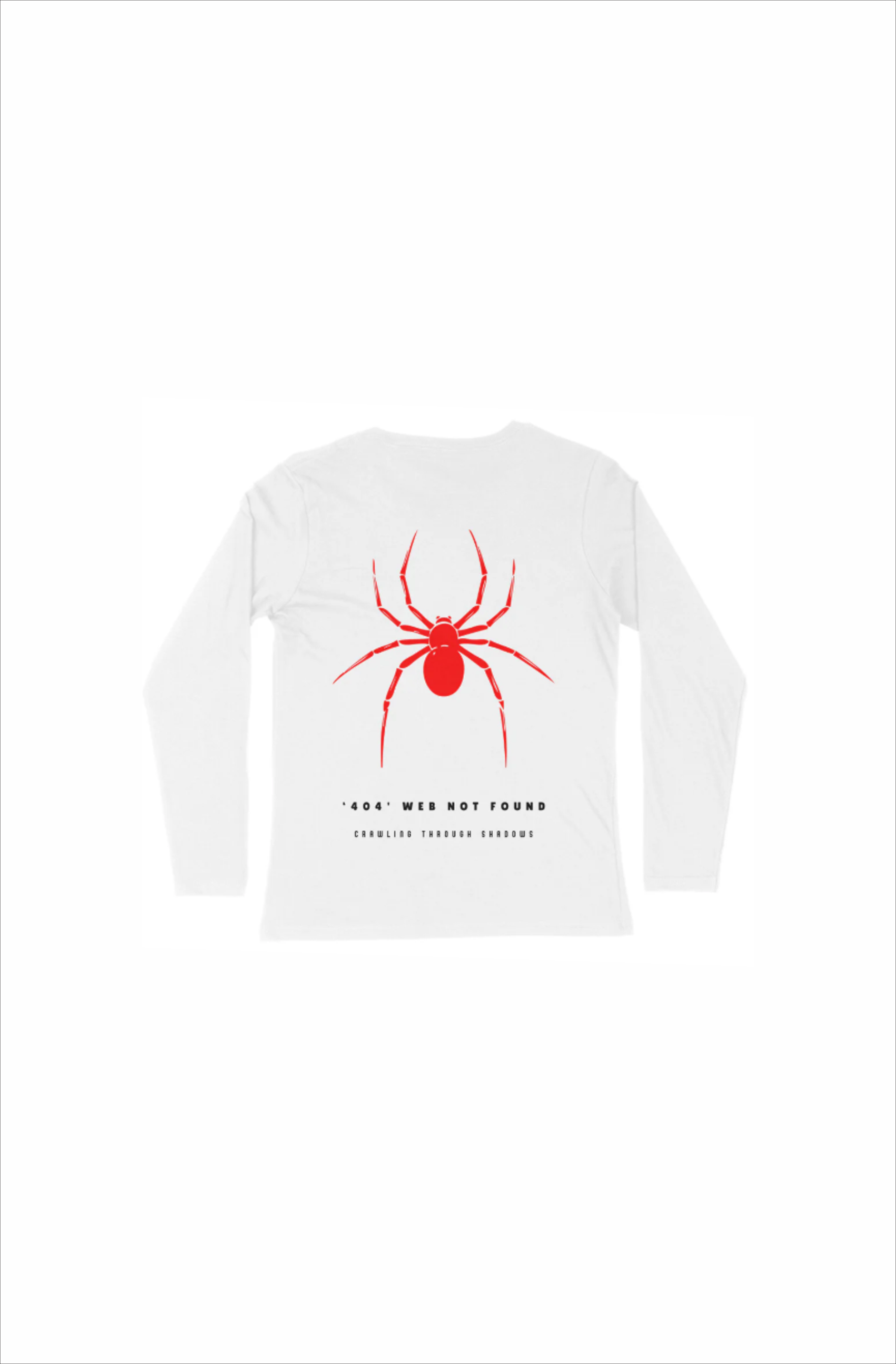 White long-sleeve shirt with a red spider graphic 