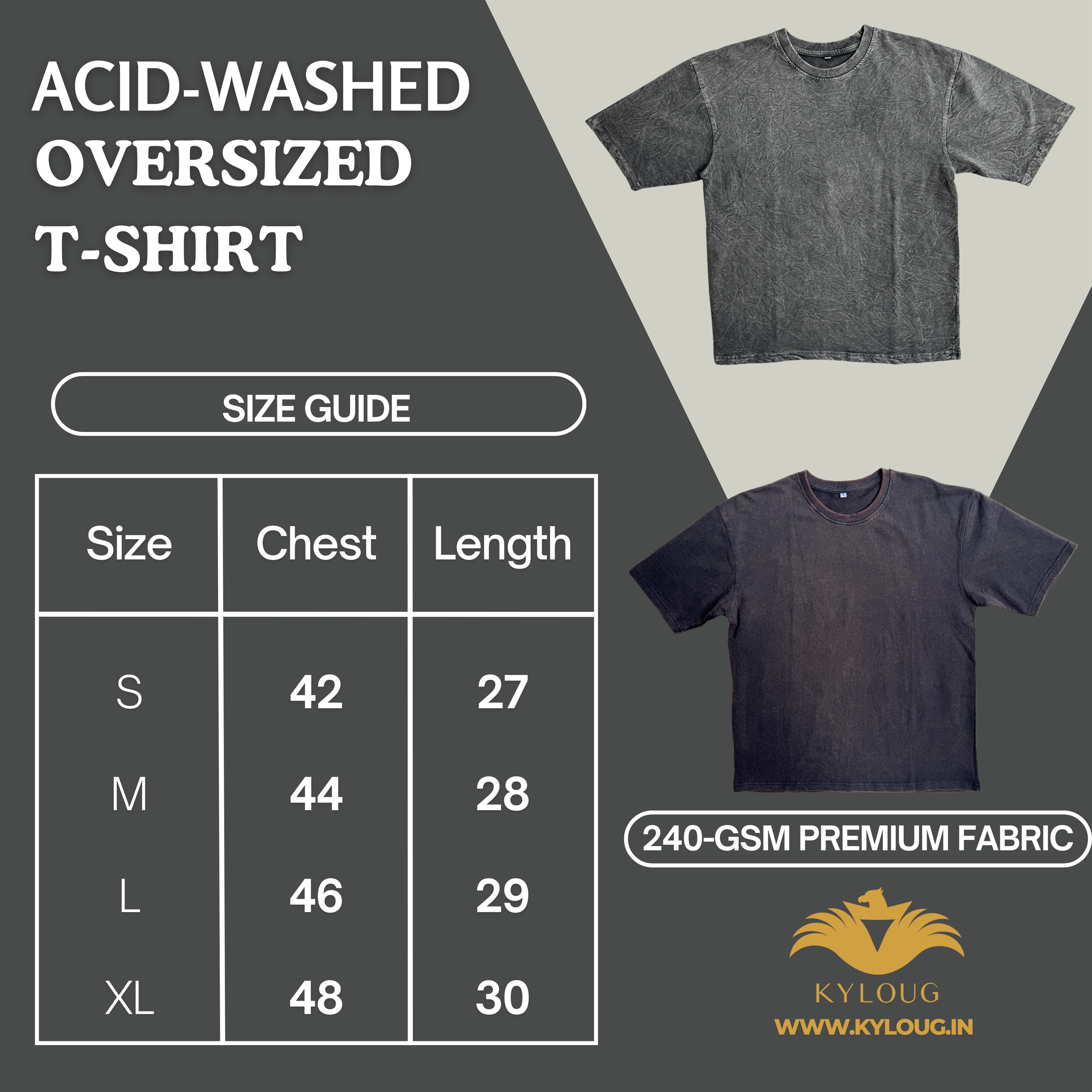 Acid-washed oversized shirt chart