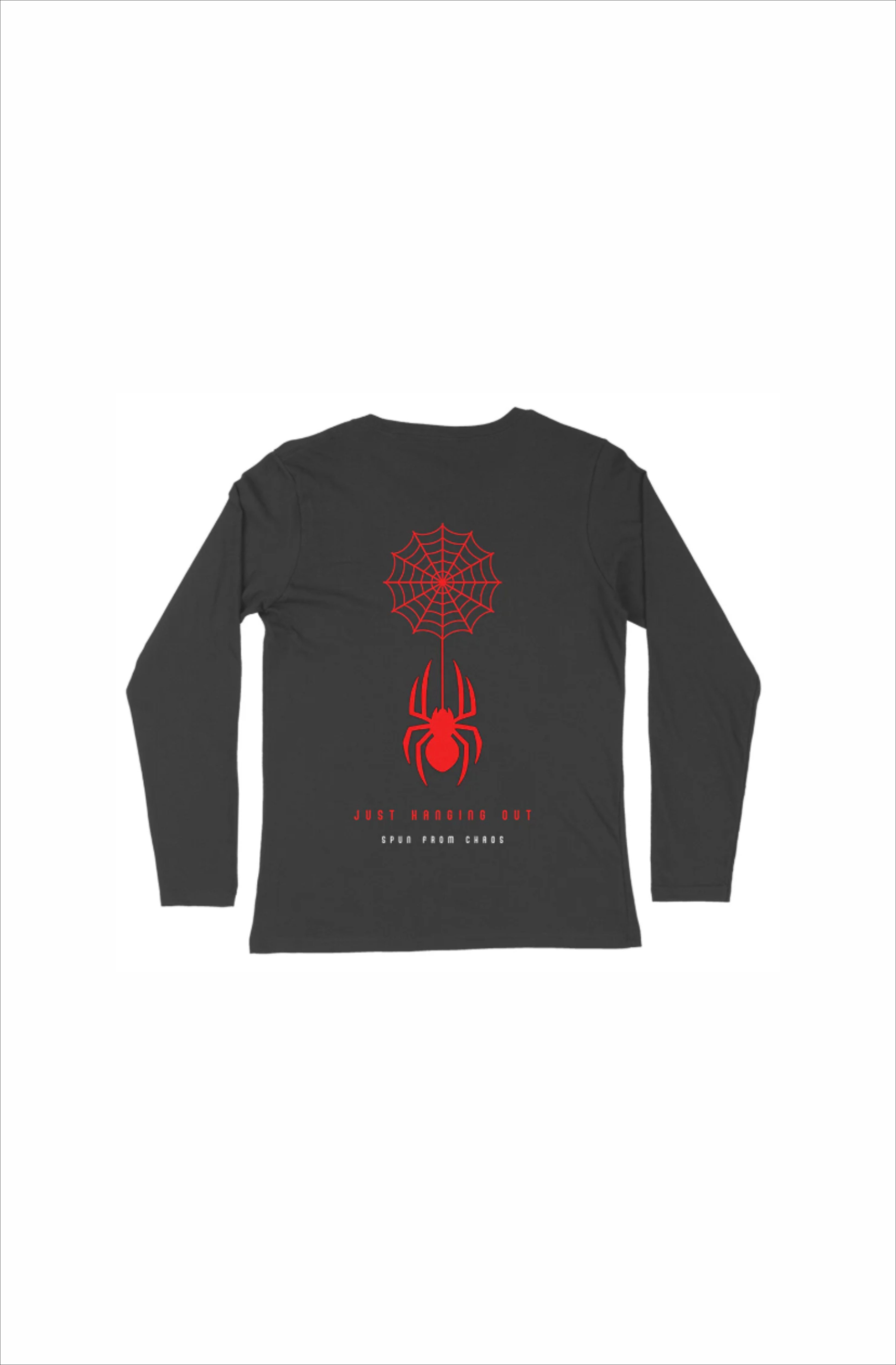 Black round neck men’s t-shirt with bold spider design