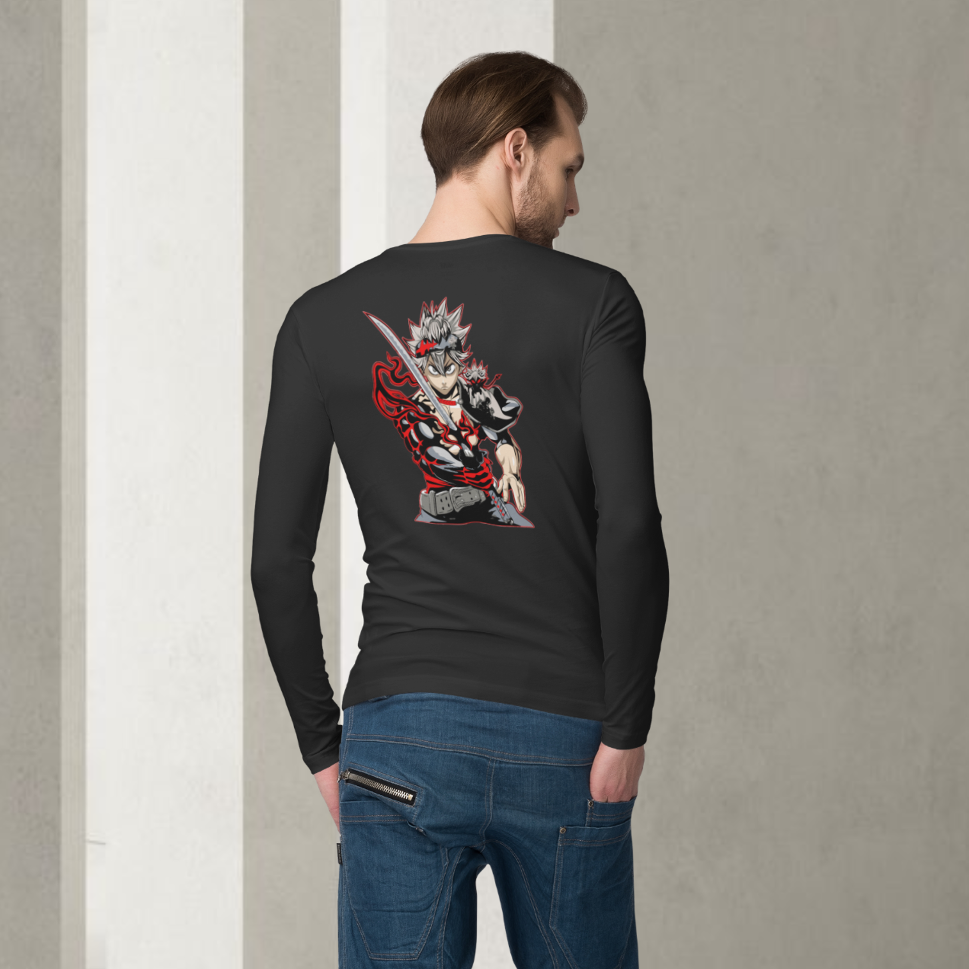 Men Asta black cloover graphic back printed full Sleeve T-Shirt