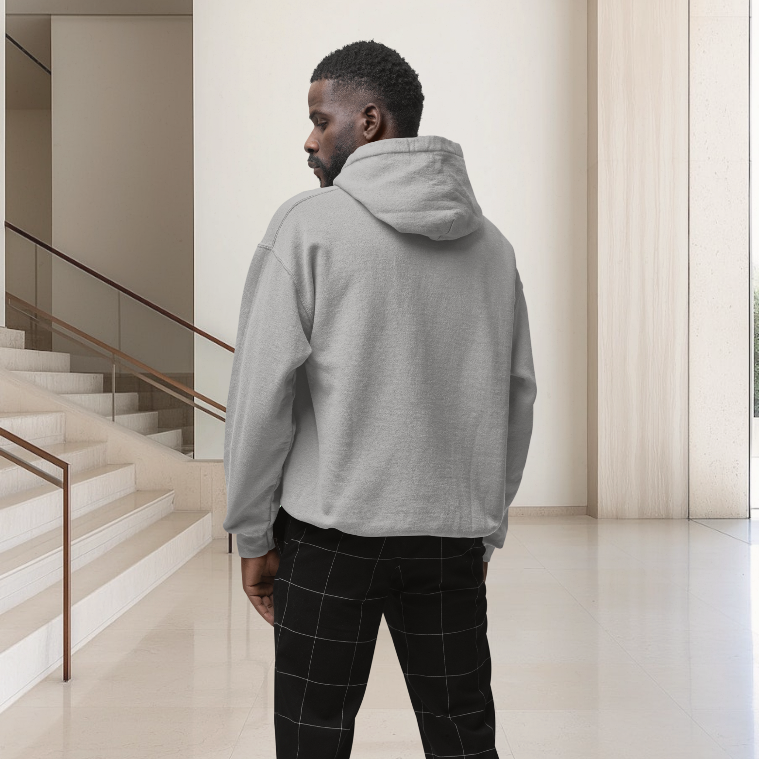Melange Grey Hoodie back view