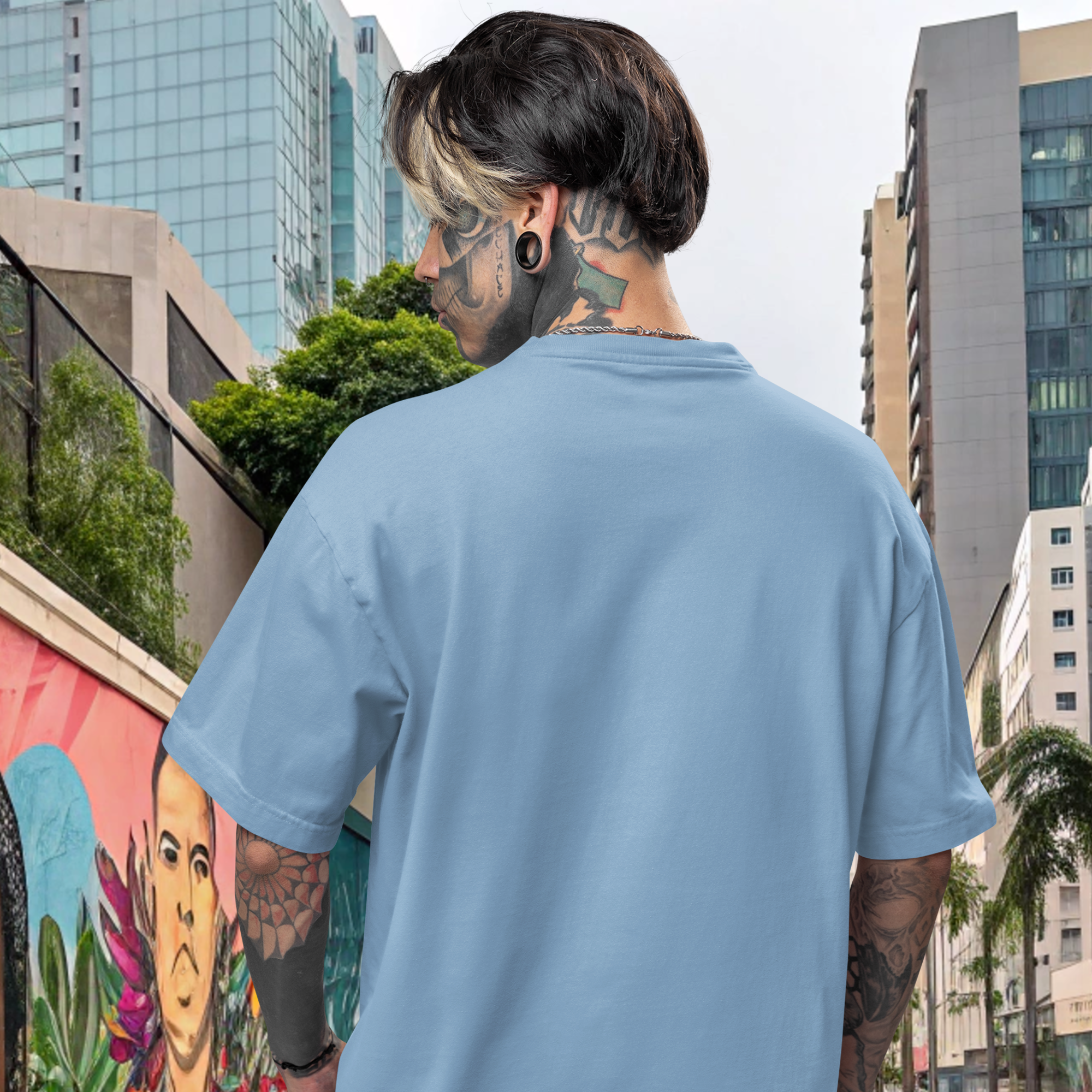 men’s printed streetwear tee baby blue colour