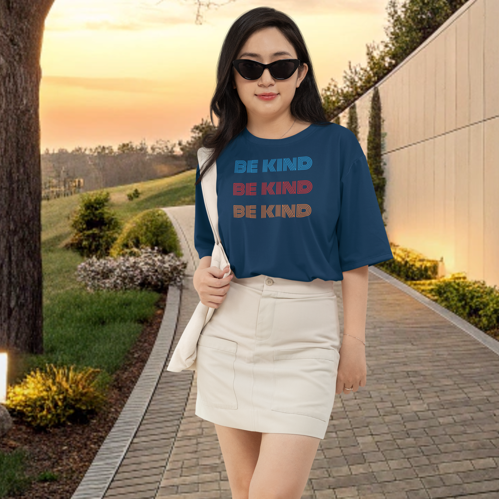 Women round neck oversized text printed T-shirt