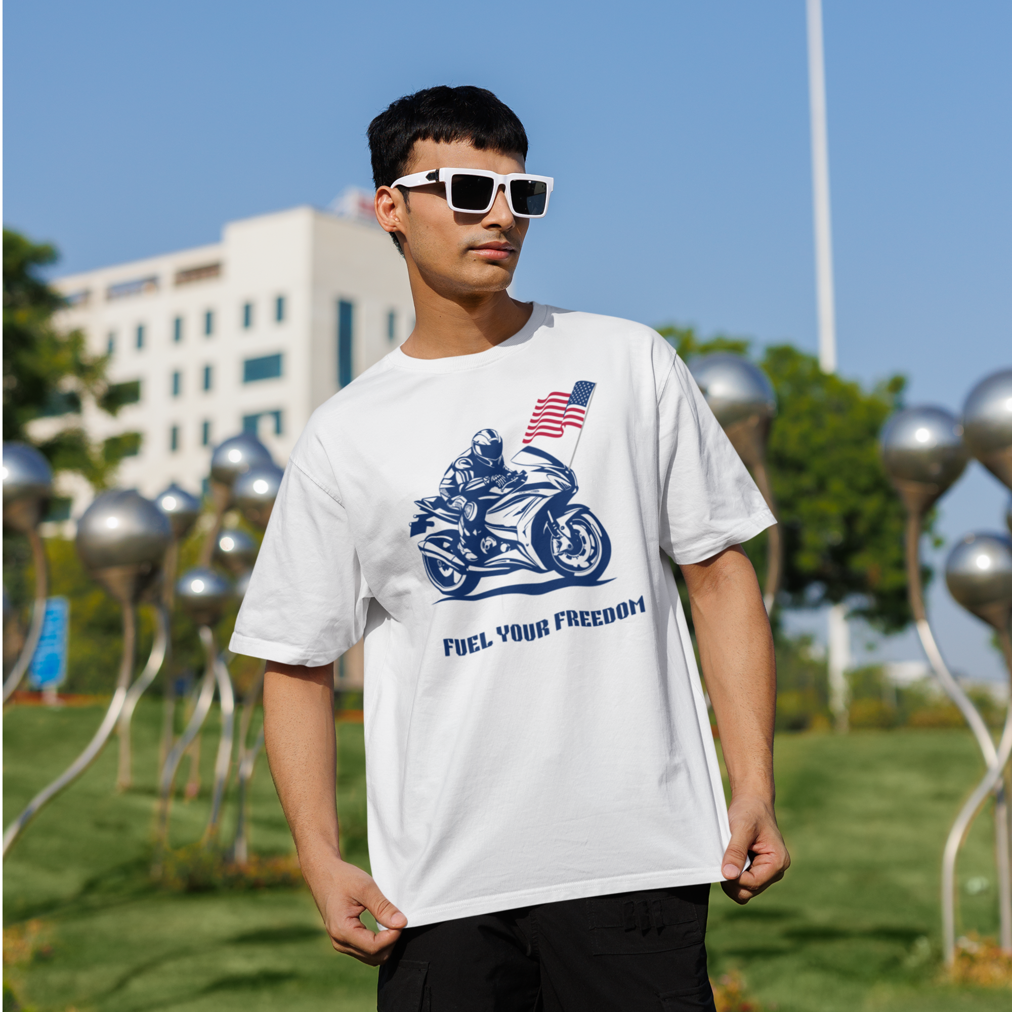 Men bike racing special graphic printed oversized T-shirt