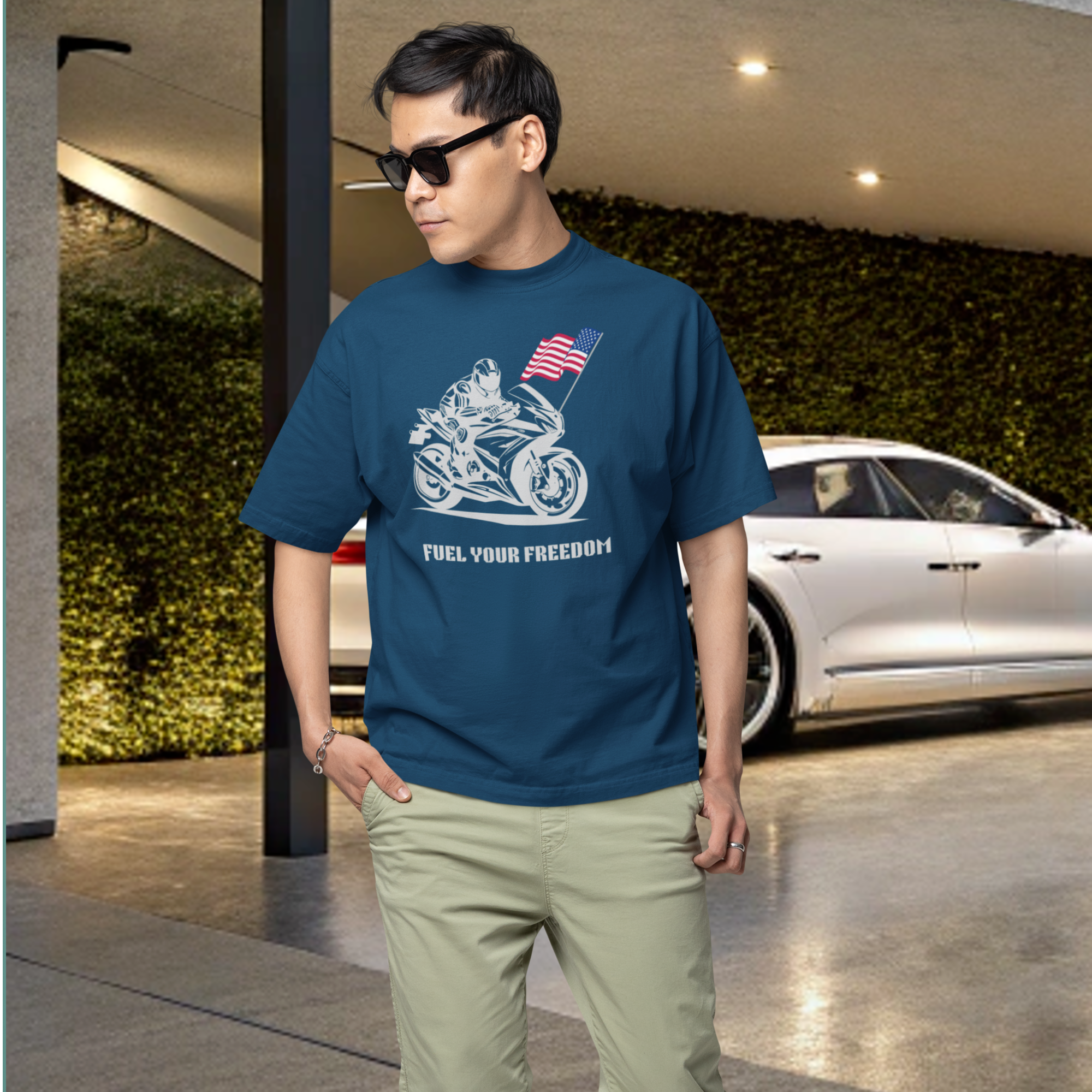 Men bike racing special graphic printed oversized T-shirt