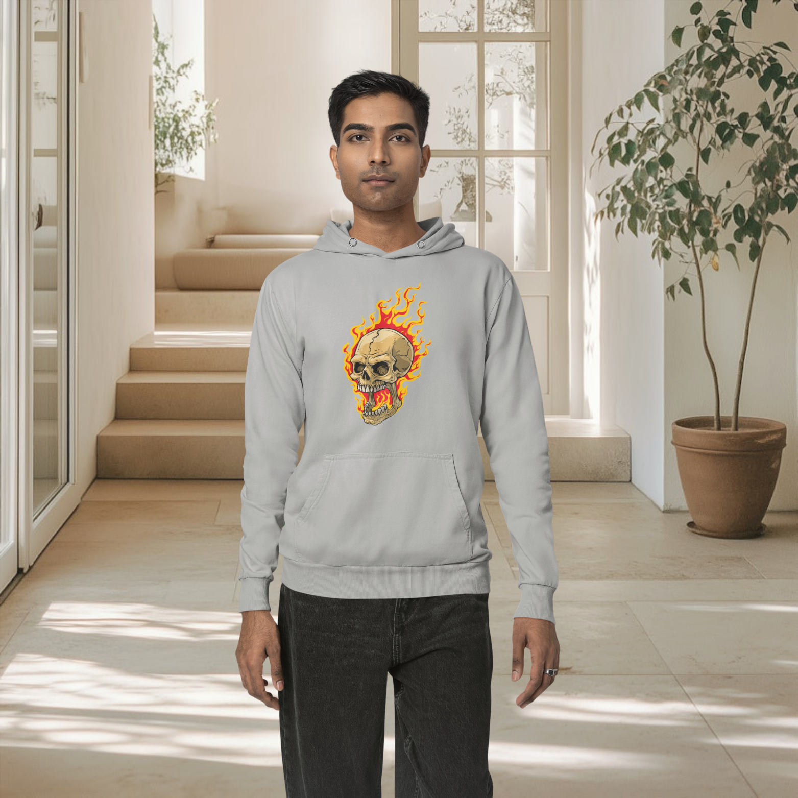 Men classic fit blazing scalp printed streetwear Hoodie