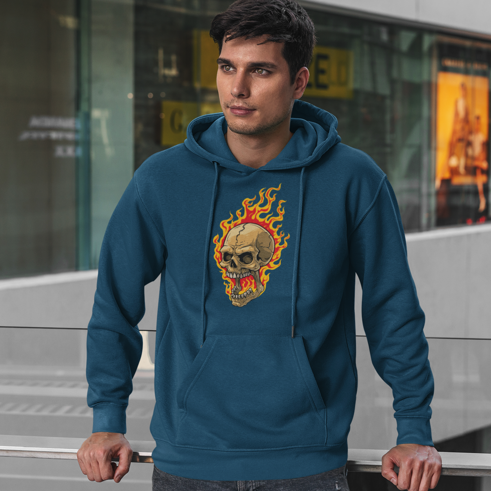 Men classic fit blazing scalp printed streetwear Hoodie