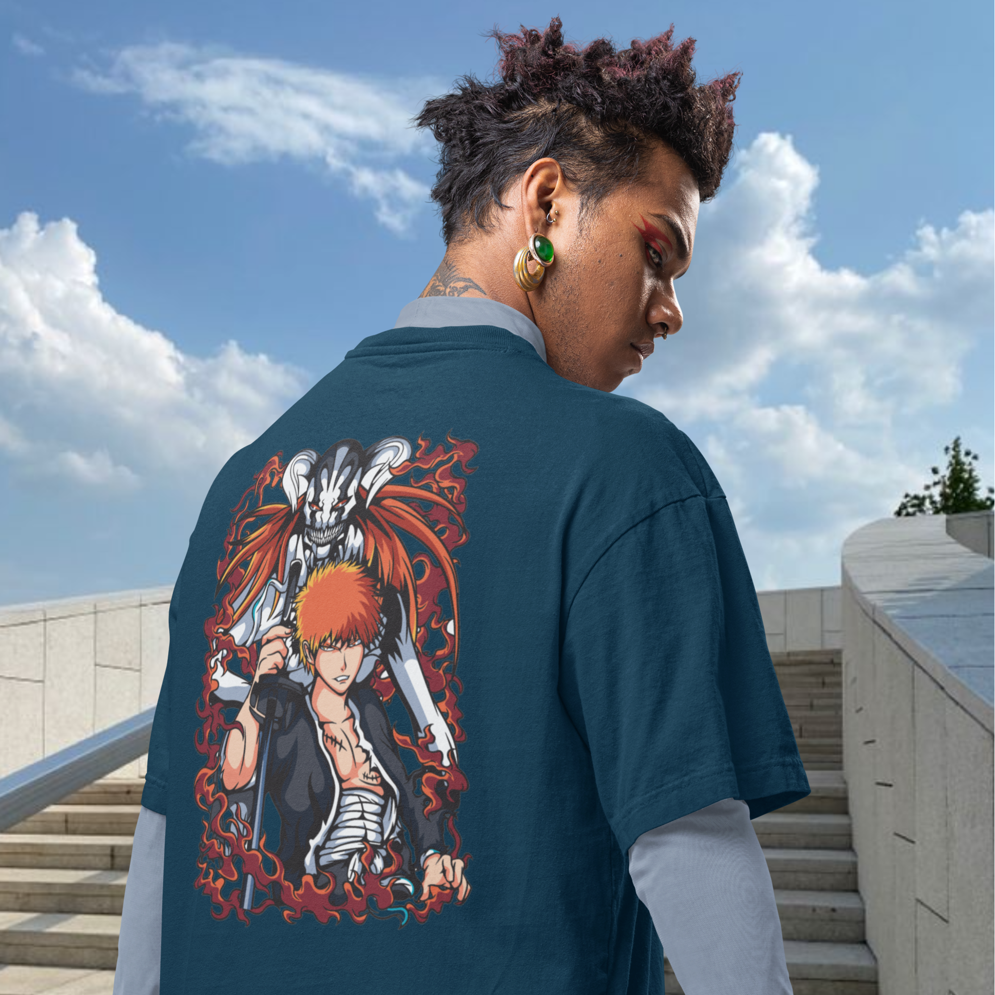 Men Ichigo Kurosaki graphic back printed oversized Tee