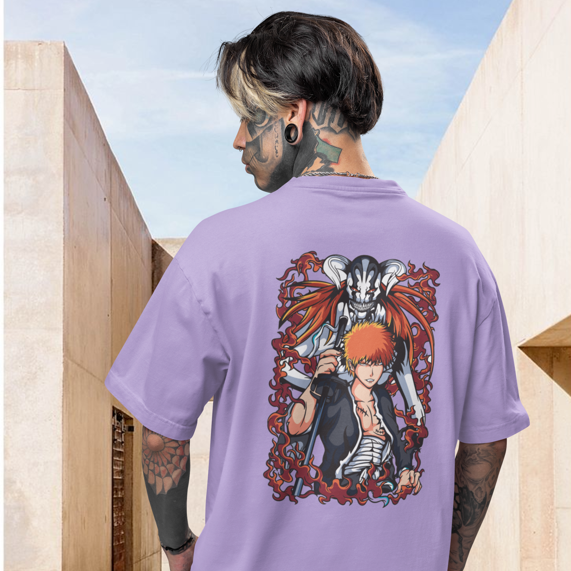 Men Ichigo Kurosaki graphic back printed oversized Tee