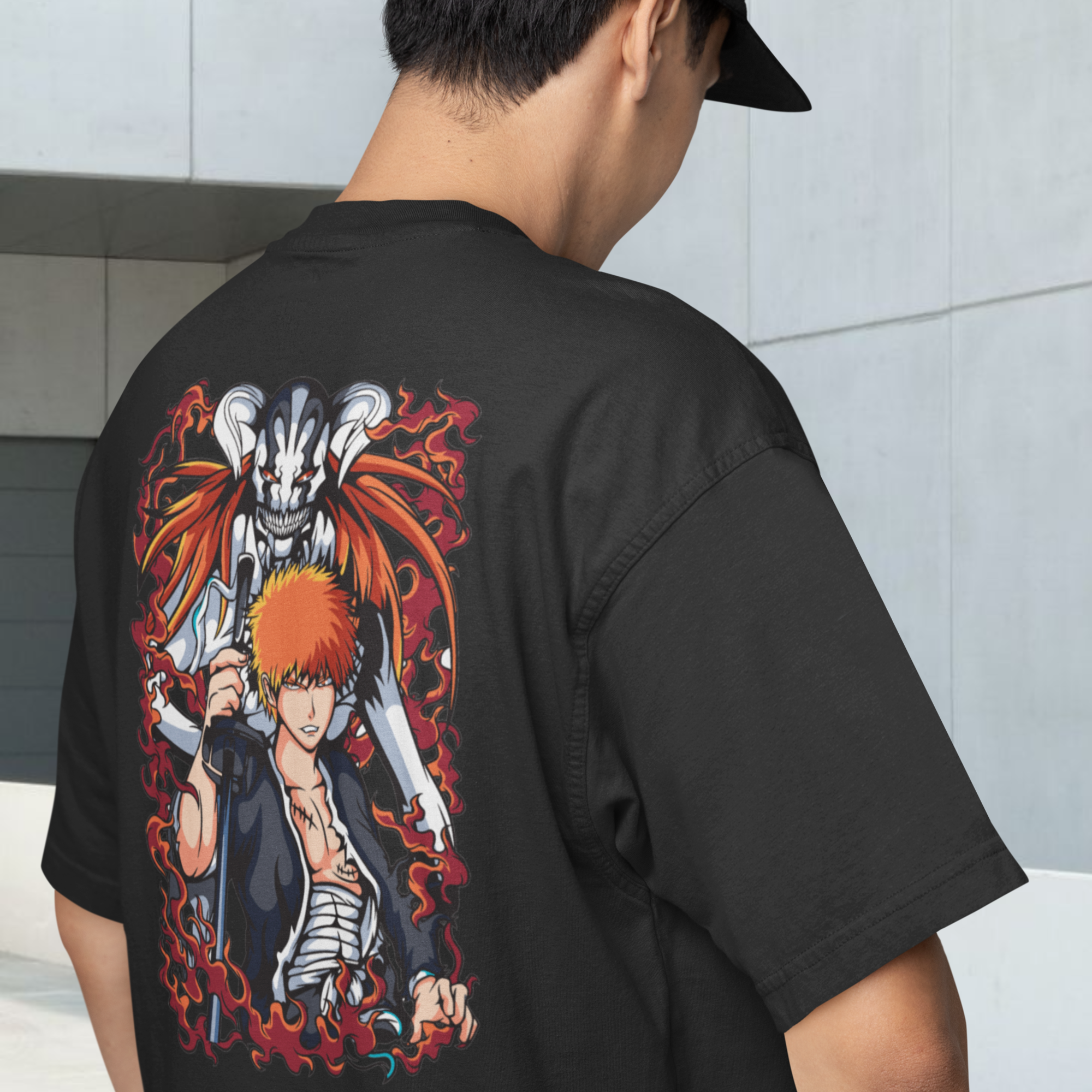 Men Ichigo Kurosaki graphic back printed oversized Tee