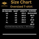Size chart for oversized t-shirts with Kyloug branding