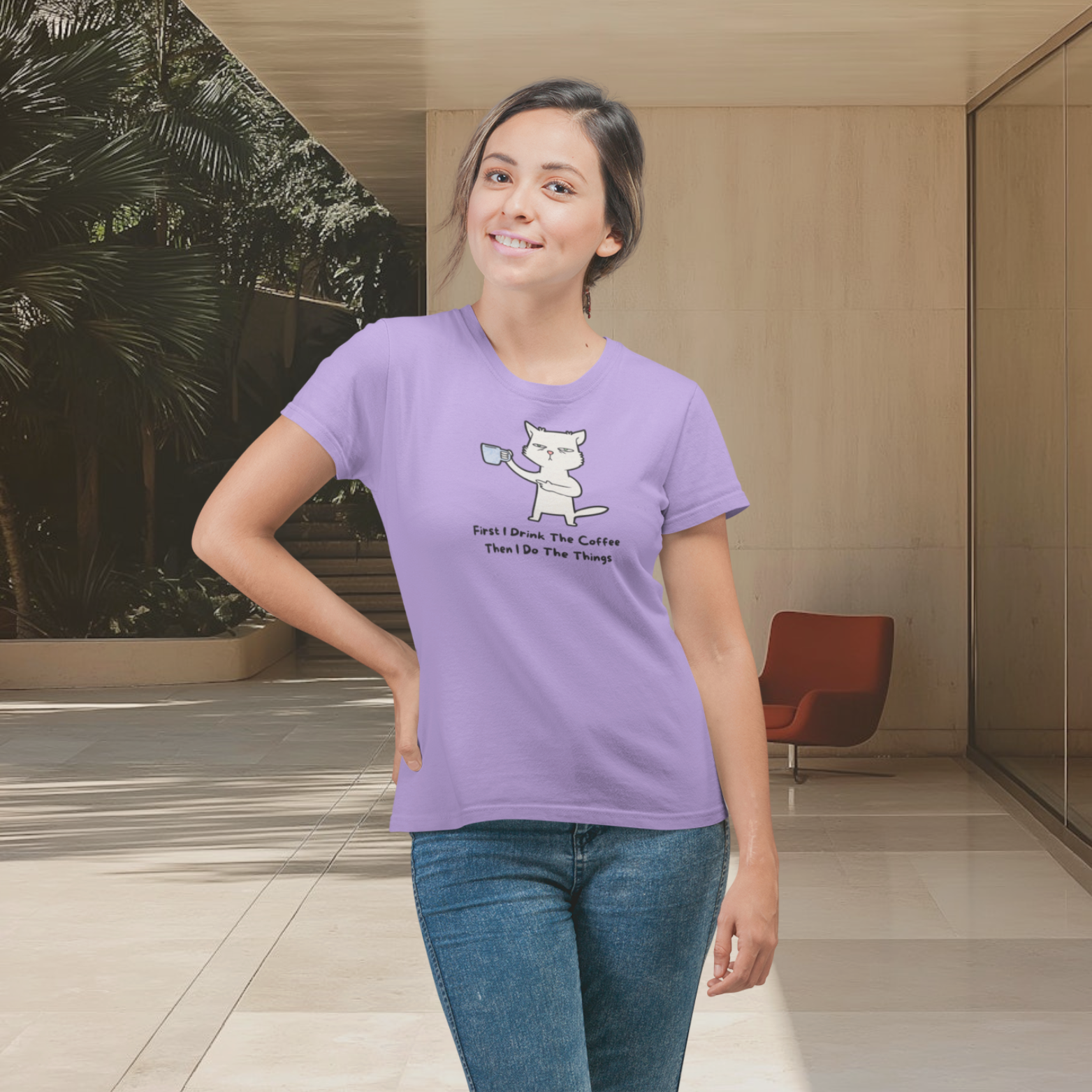 Women coffee lover graphic printed round neck T-Shirt