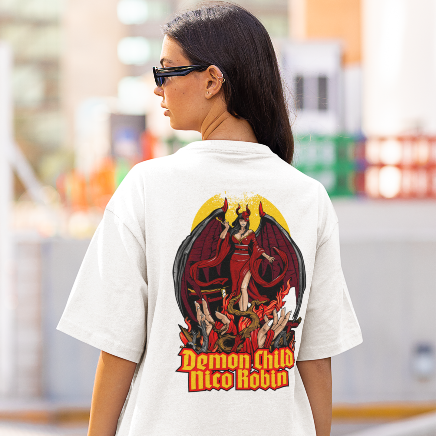 Women demon chilo nico robin graphic back printed oversized Tee