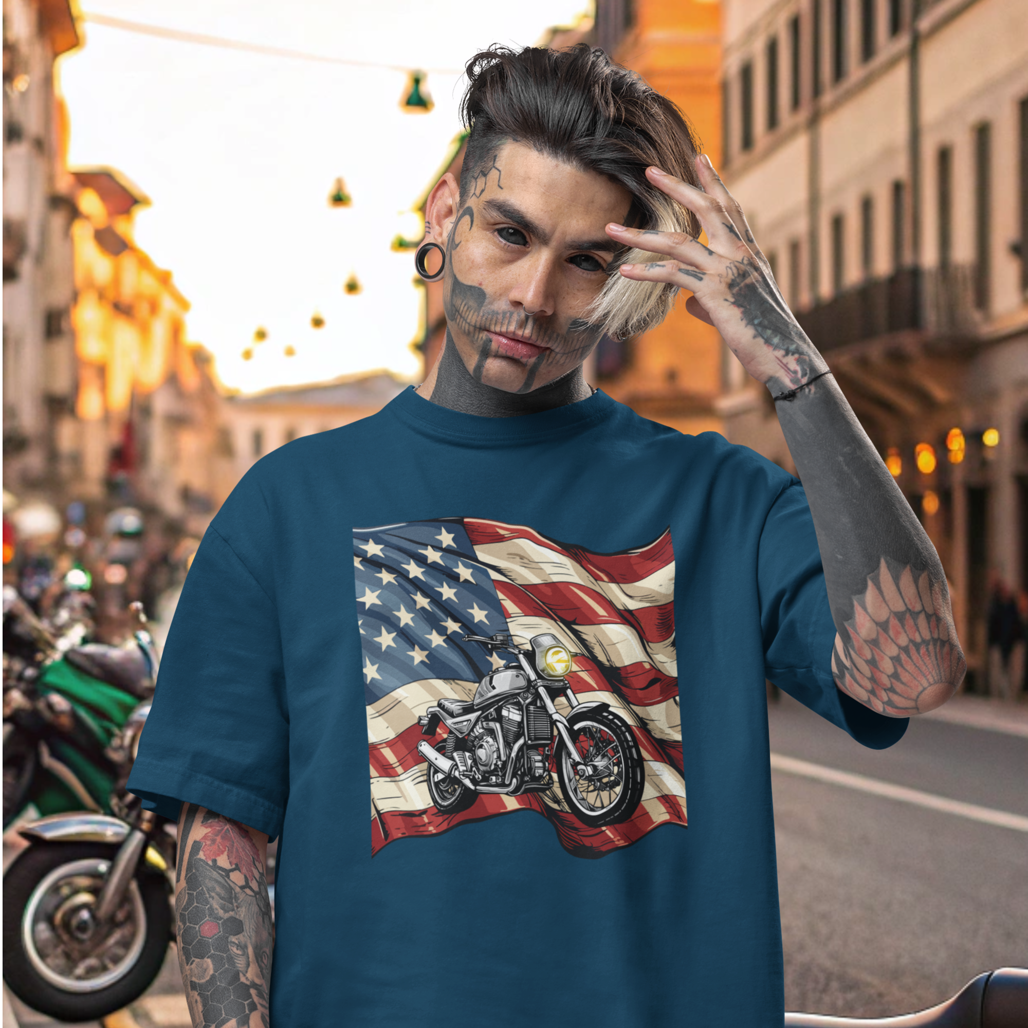 Men bike racing special graphic printed oversized T-Shirt