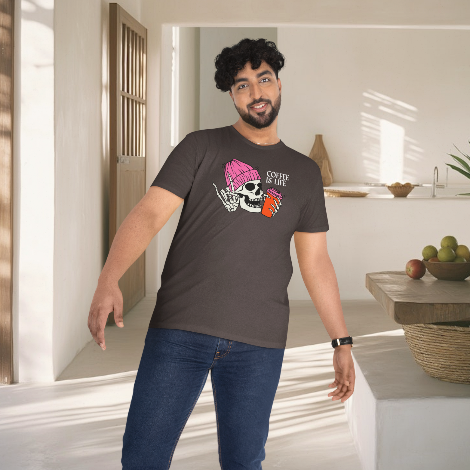 Men coffee lover graphic printed round neck T-Shirt