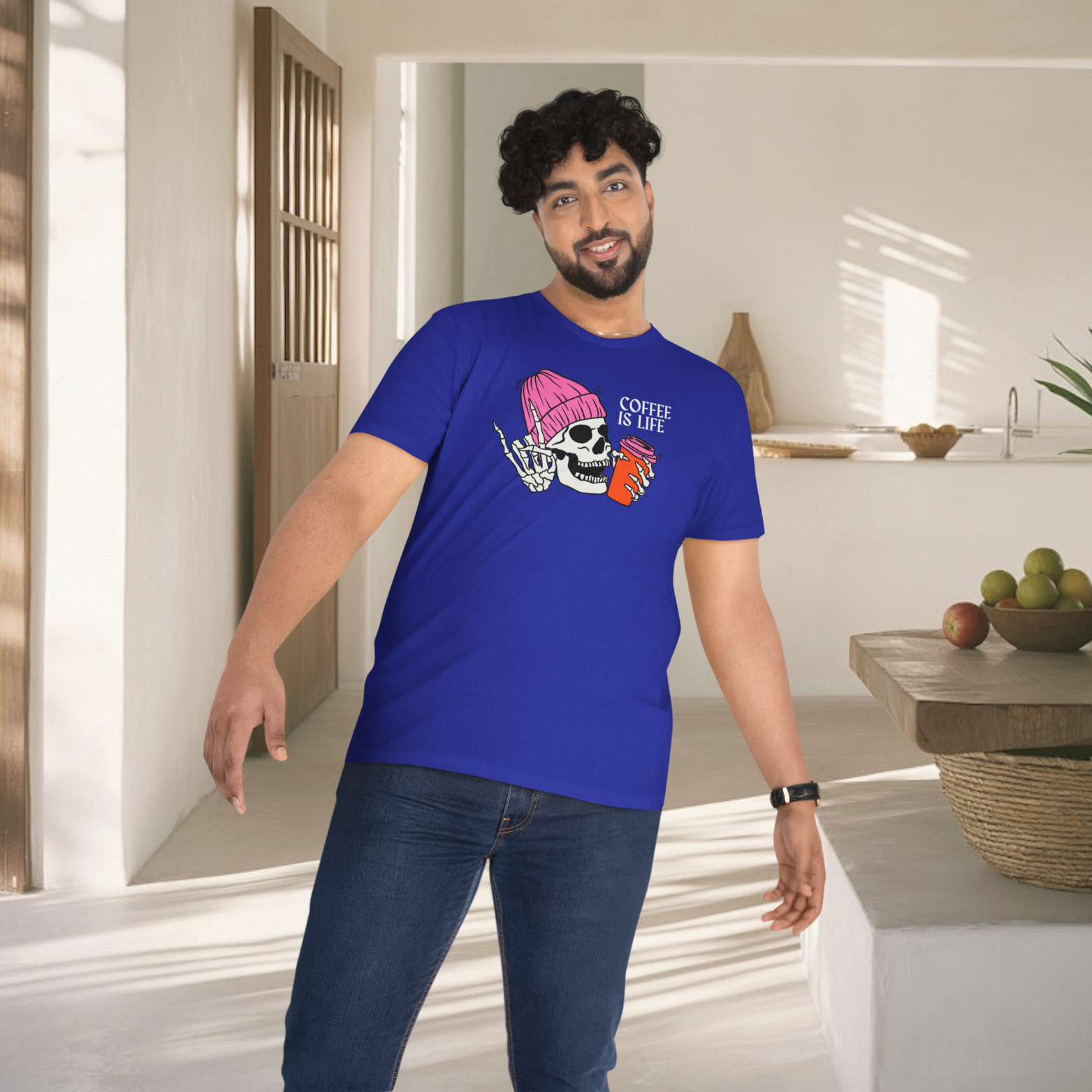 Men coffee lover graphic printed round neck T-Shirt