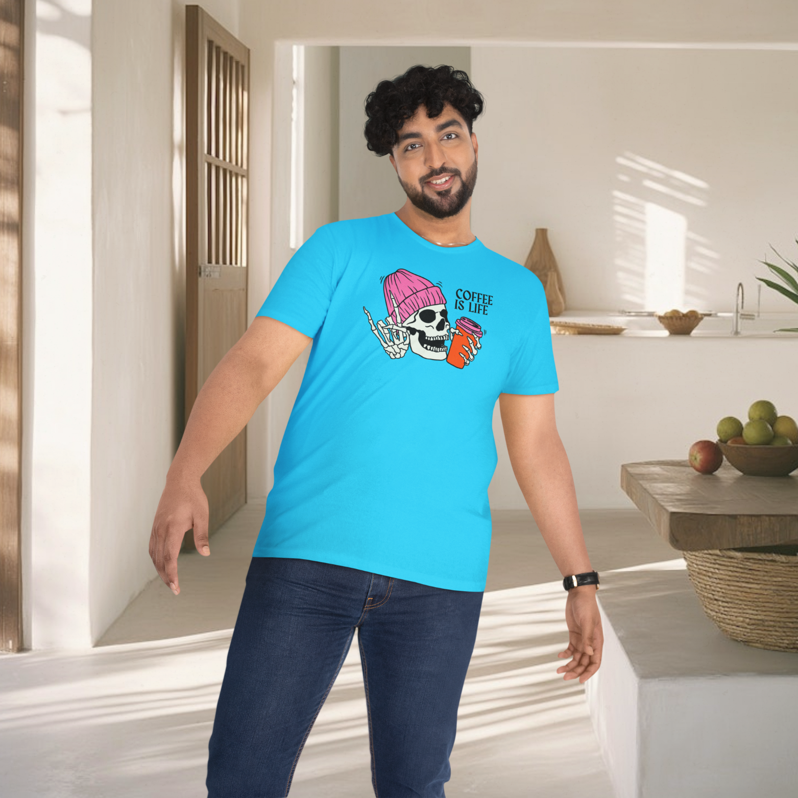 Men coffee lover graphic printed round neck T-Shirt