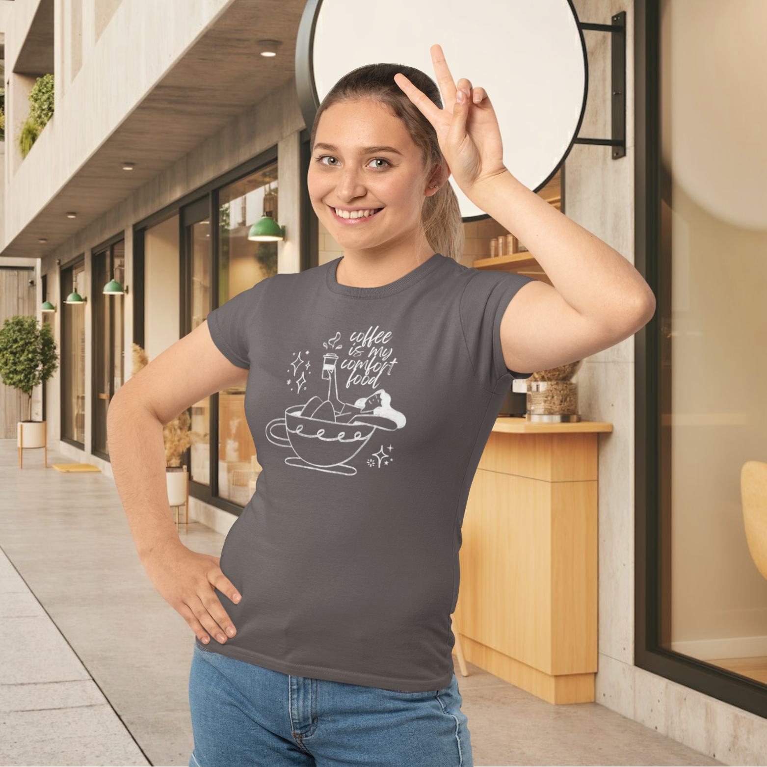 Women coffee lover graphic printed round neck T-Shirt