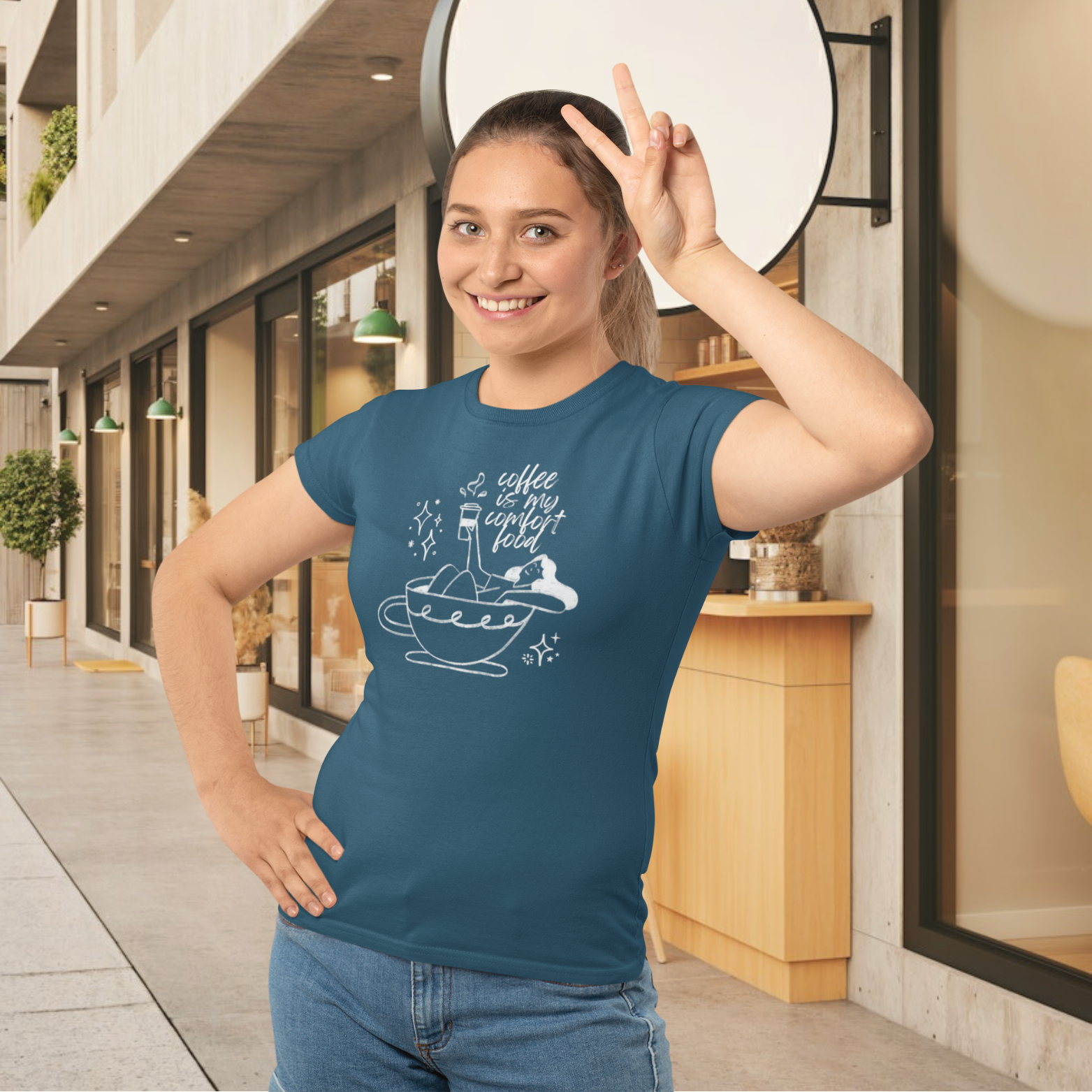 Women coffee lover graphic printed round neck T-Shirt