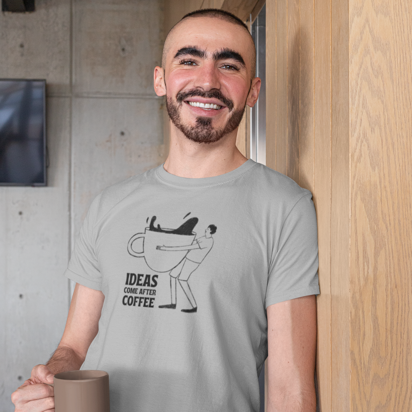 Men coffee lover graphic printed round neck T-Shirt